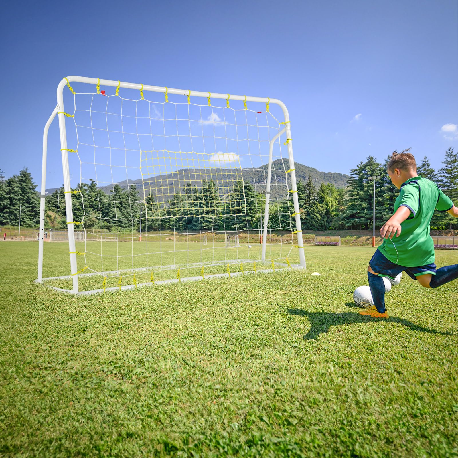 COSTWAY Porteria Futbol Niños, 187 X 122,5 cm, 2 en 1 Porteria Futbol Jardin con Red de Rebote Y Red de Fútbol, Ángulo Ajustable, para Niños y Adultos