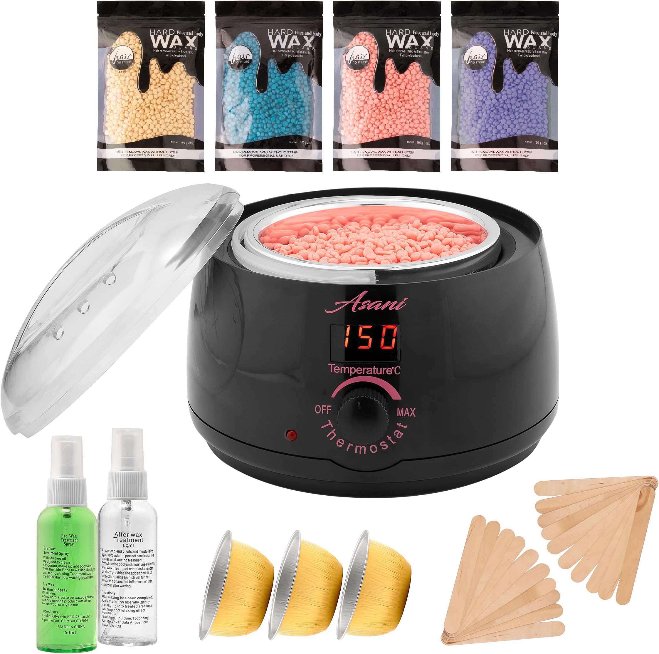 At Home Waxing Kit for Women and Men, Includes Digital Wax Warmer, Hard Wax Beads, Waxing Oils, Applicators, and Bowls, Wax Melter Set for Bikini Line, Eyebrow, Underarm, and Lip Hair Removal