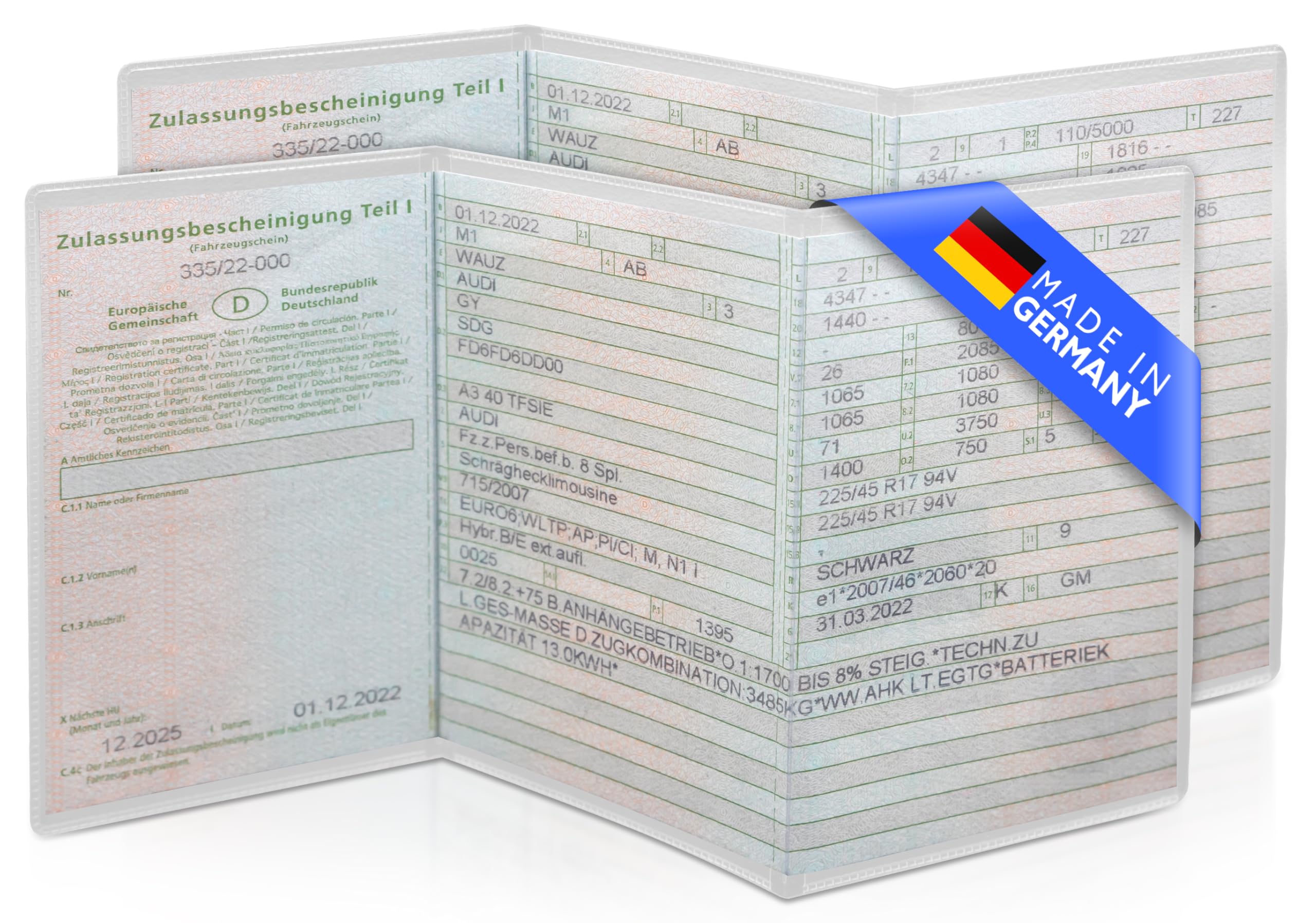 2er Set Fahrzeugschein Hülle für KFZ Schein | 3-teilige Transparente und Passgenaue und robuste Fahrzeugschein Mappe | Qualität Made in Germany