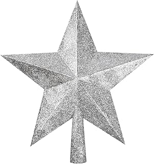 Silver Glitter Star Tree Topper Christmas Tree Topper for Christmas Home Decoration (Silver)