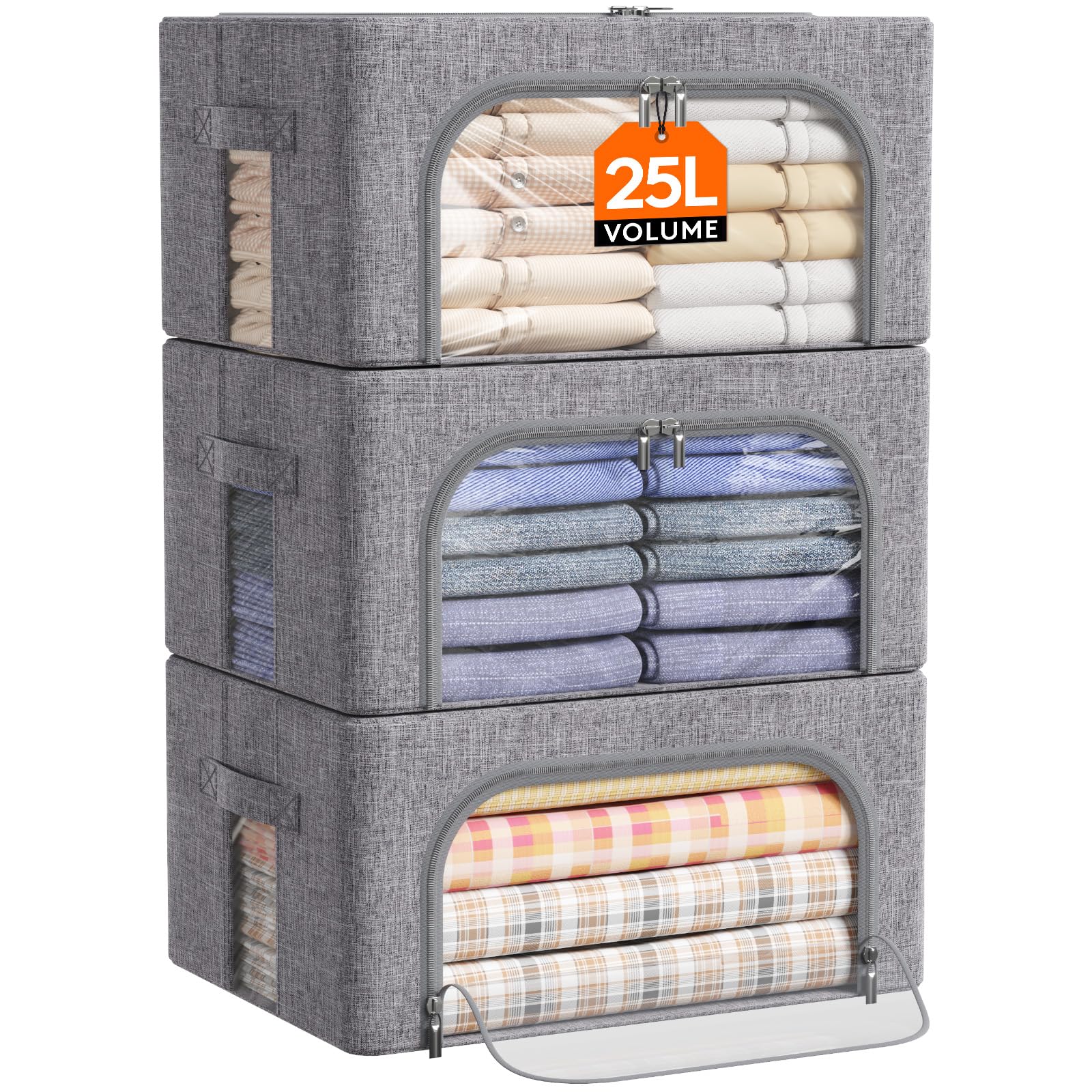 Lifewit Aufbewahrungsbox mit Deckel, Kleidung Aufbewahrung, Faltbare Kleideraufbewahrung mit Metallrahmen, Stoffbox mit Griffen & Fenster, Aufbewahrung Kleiderschrank