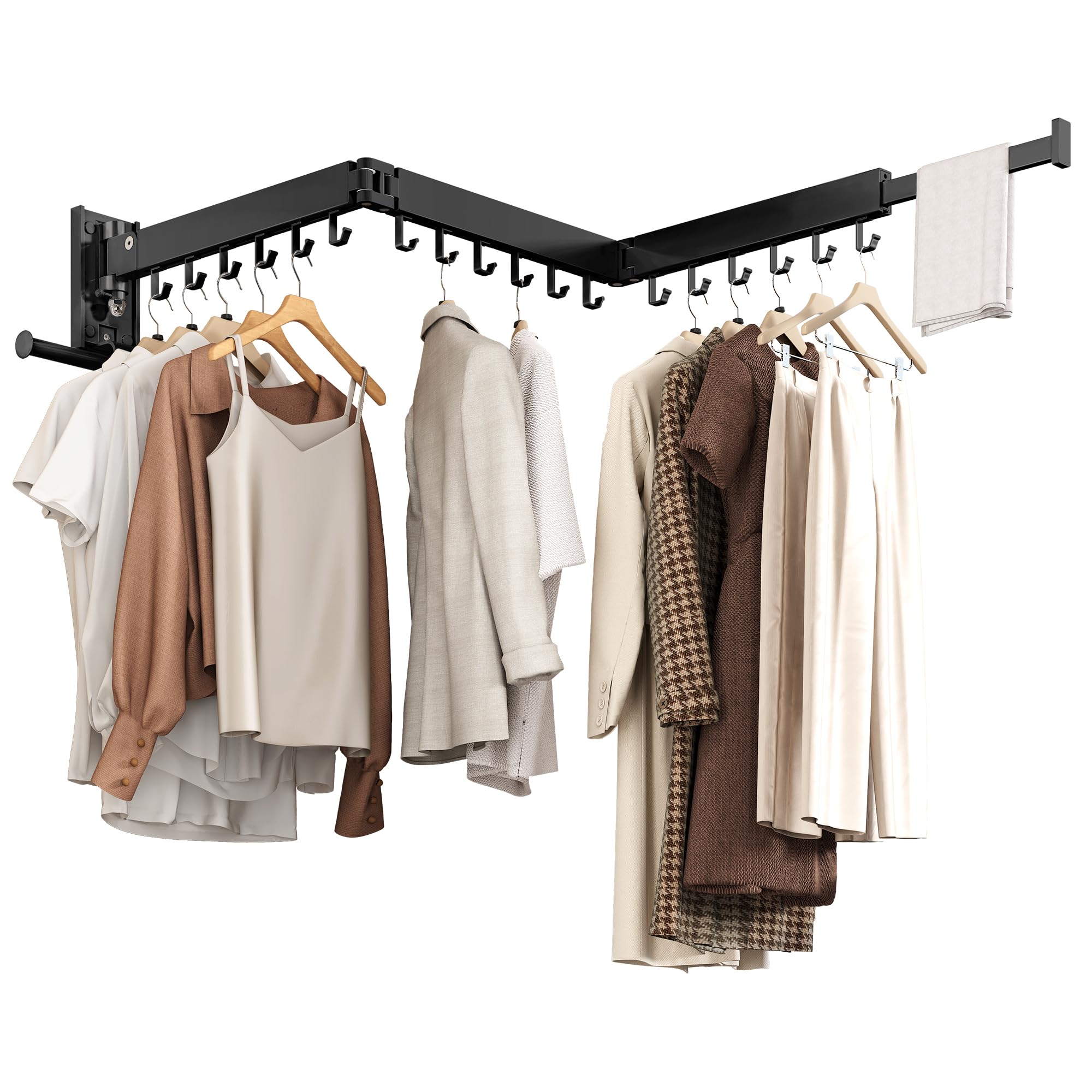 Wall Mounted Collapsible Clothes Drying Rack, Space-Saving Laundry Drying Rack Clothing Hanger, Durable Foldable Design Extends Left, Right &amp; Up for Upgraded Versatility