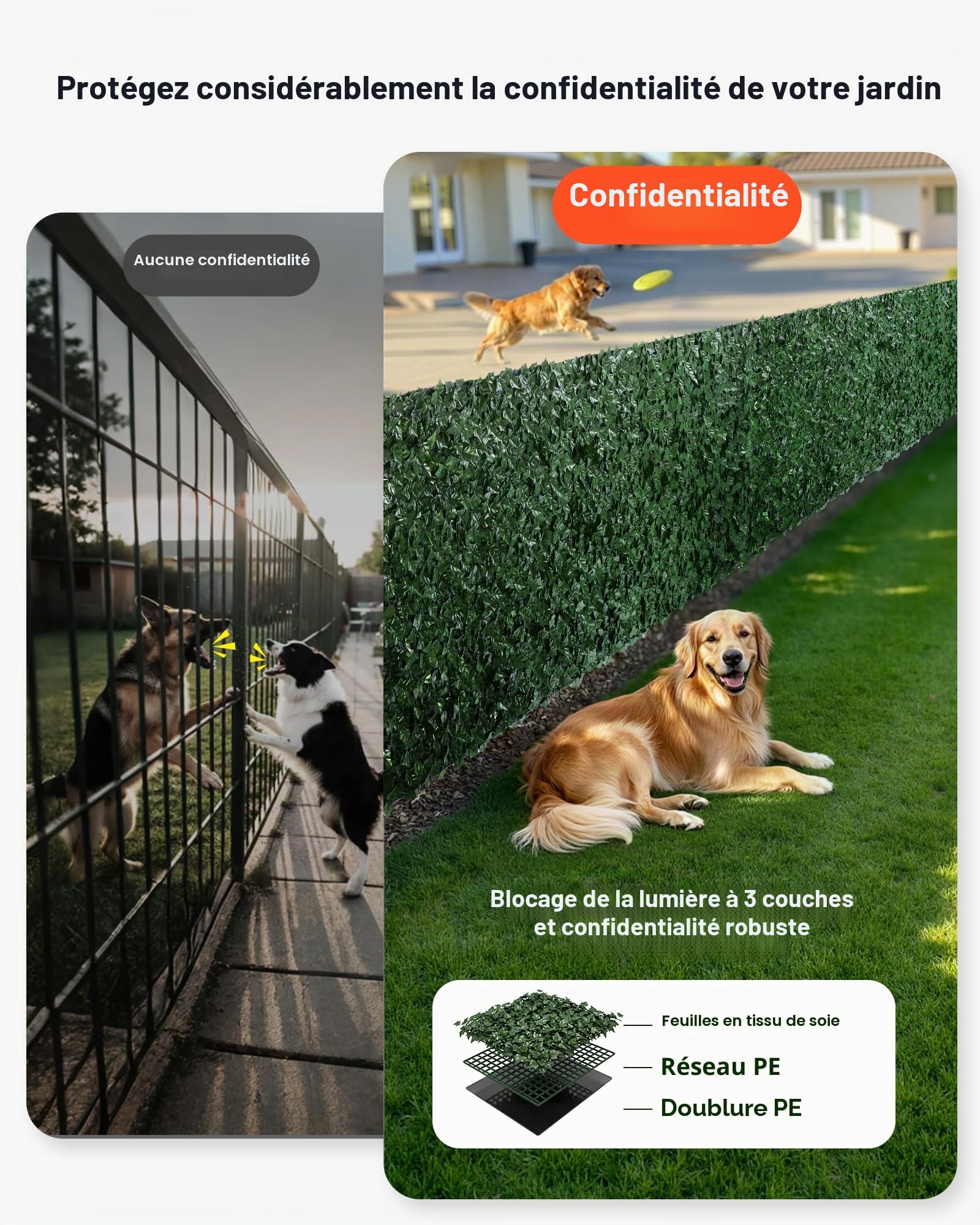 VEVOR Haie Artificielle 150x249 cm Brise Vue Clôture de Lierre Artificiel Intimité Support en Tissu Maillé et Joint Renforcé Déco Fausses Feuilles pour Jardin, Extérieur, Cour, Balcon, Terrasse, Patio
