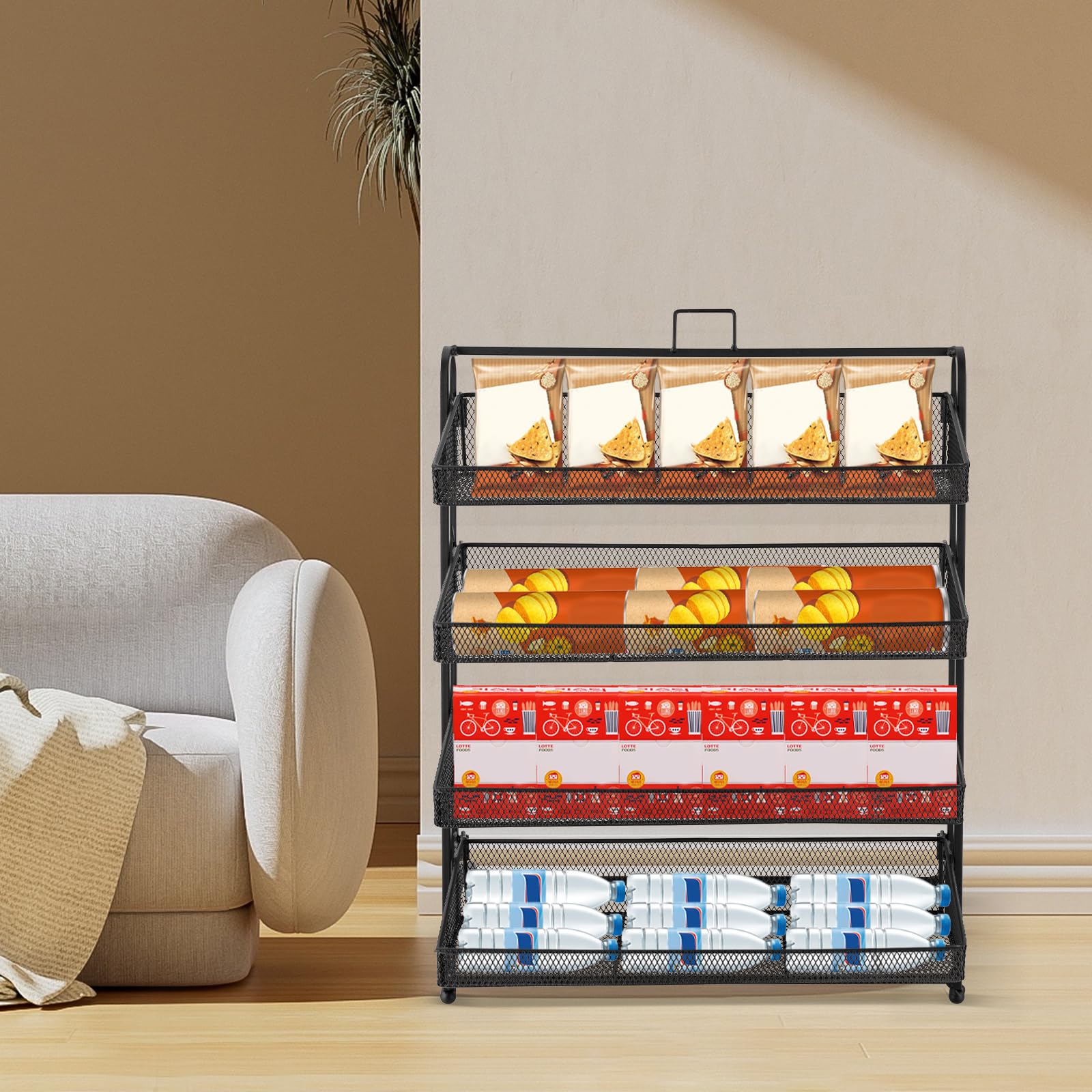 Ghankopd 4 Tier Candy Display Rack, Large Snack Organizer Chip Display Stand Portable Concession Stand Snack Display for Retail Stores Kitchen Office