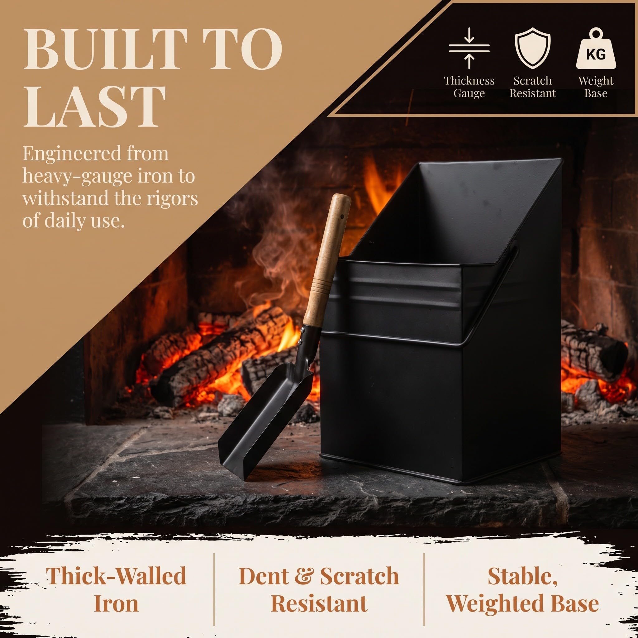 POPETPOP Cubo para Restos de Chimenea de Hierro Negro con Pala y Cepillo
