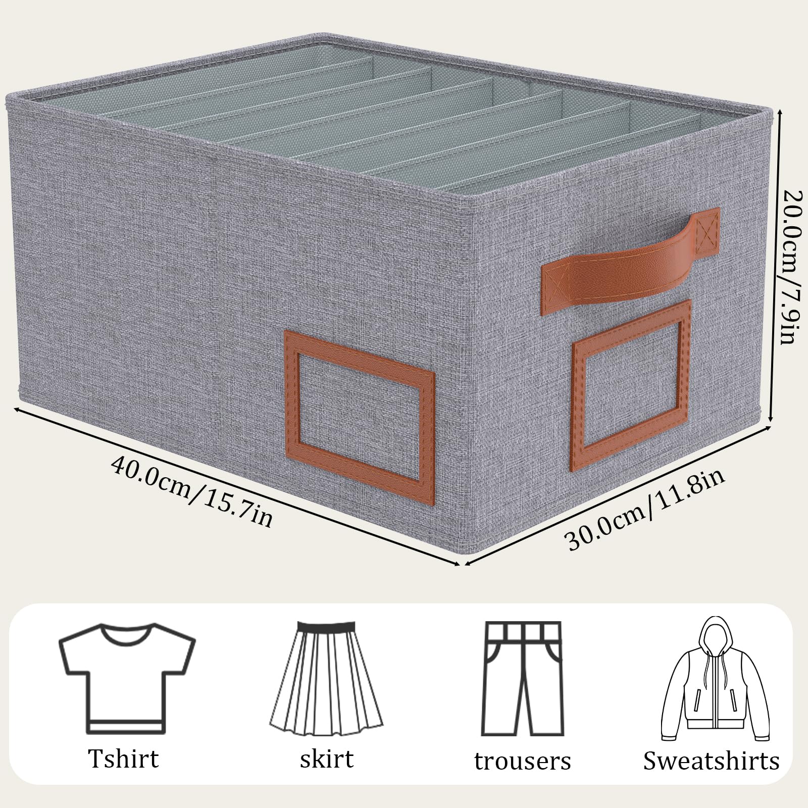 OUTBROS 3 Piezas Cajas Almacenamiento Plegables para Ropa, Cubos Armario 7 Rejillas, Organizador Cajones Gris