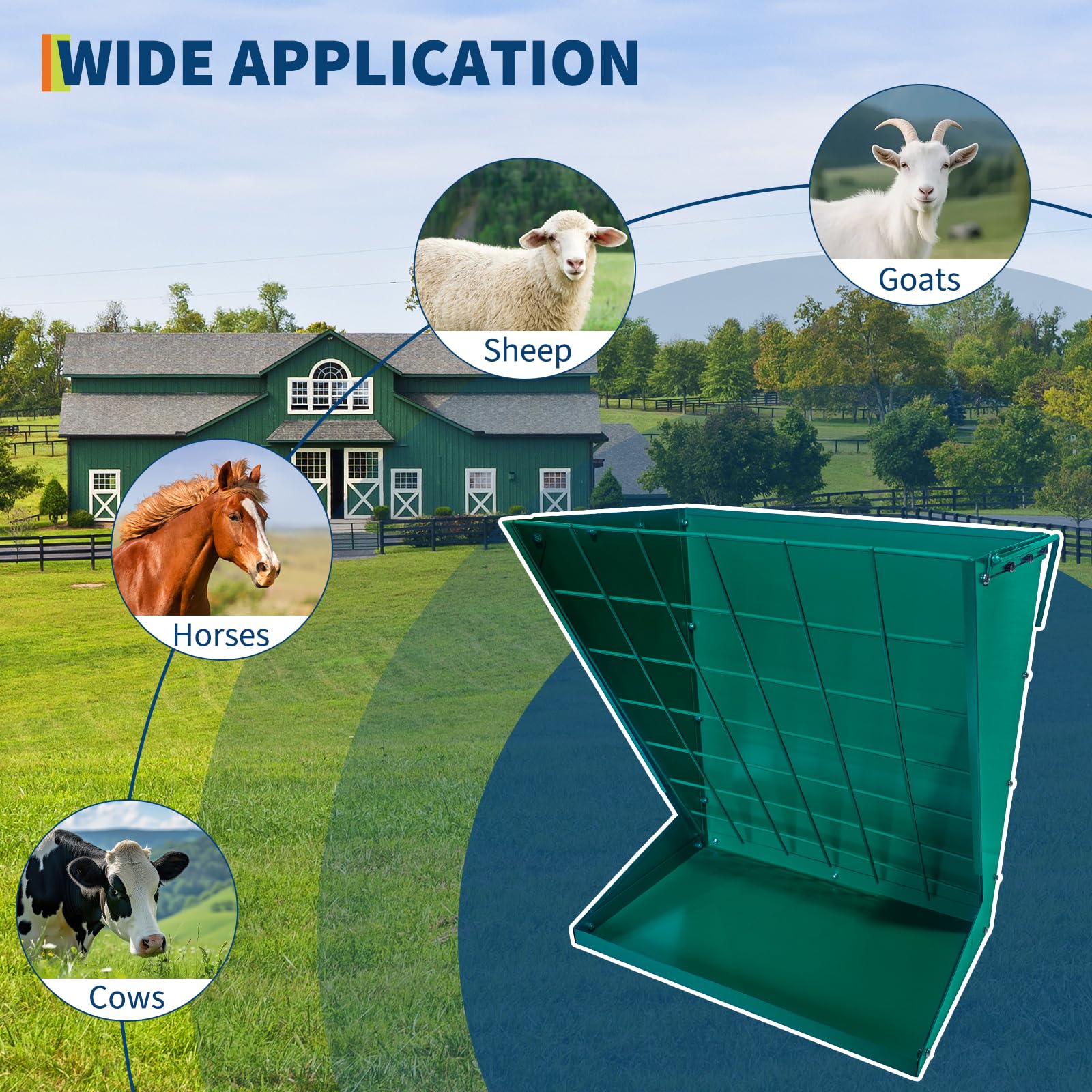 Garvee Henera de Pared 2 en 1 para Caballos y Ganado, Comedero de Heno y Grano de Acero al Carbono con Recubrimiento de Polvo, Alimentador de Forraje Resistente para Cabras y Ovejas, Verde Oscuro