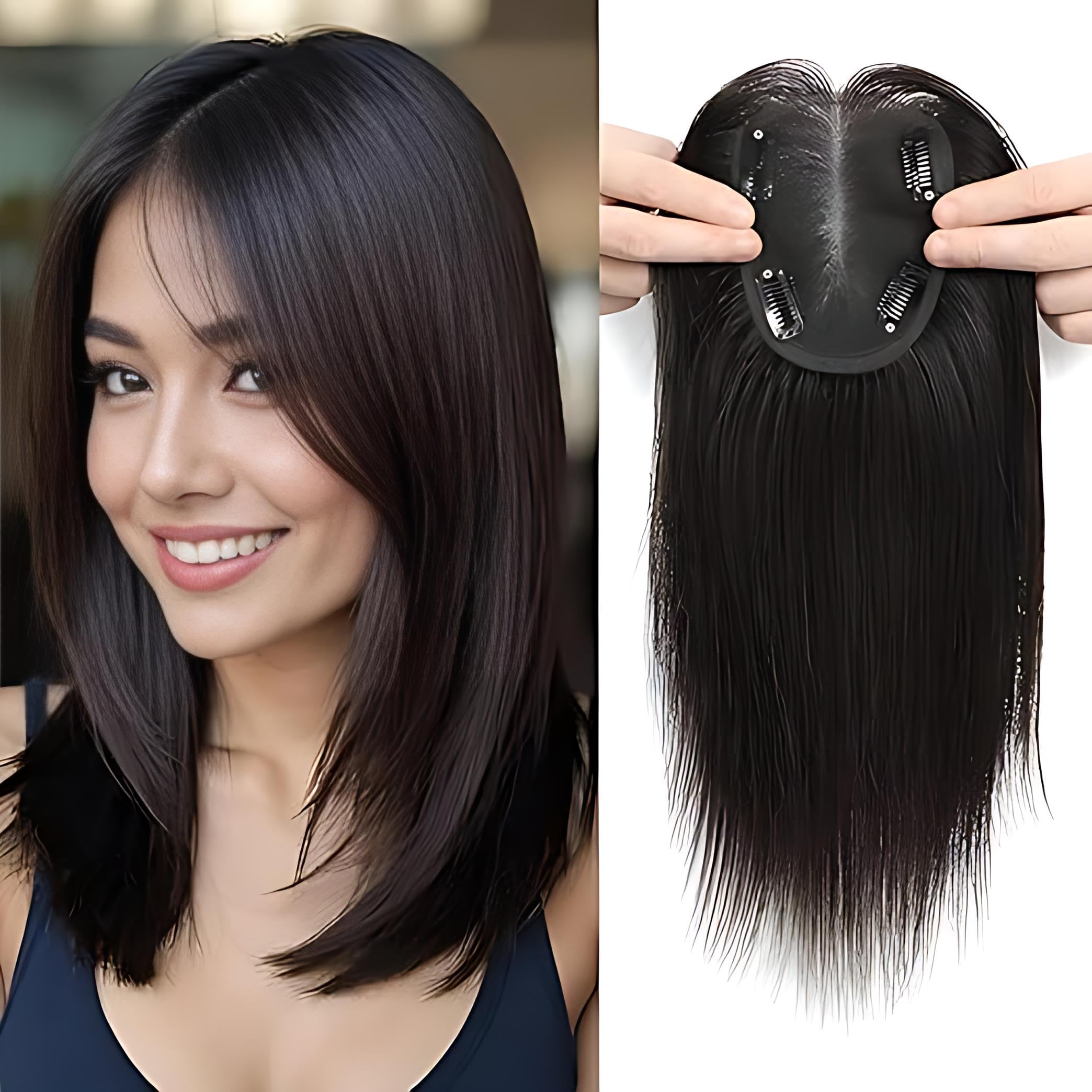 Batulii's online fashion Hair Toppers for Women With Thinning Hair Swiss Base Synthetic Hair Piece No Bangs 16 Inch Long 4 Clip-In Topper Wiglets Hair Extensions for Volume & Coverage Lightweight & Natural-Looking (Matte Finish) (Dark Brown)-picture-38