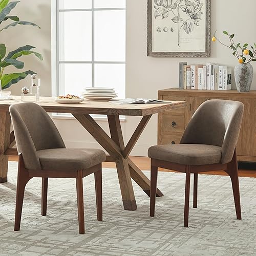 Miniatura 15 de VKNOW Juego de 4 sillas de comedor modernas, sillas de cocina de piel sintética con patas de madera, sillas laterales tapizadas para cocina, Beige