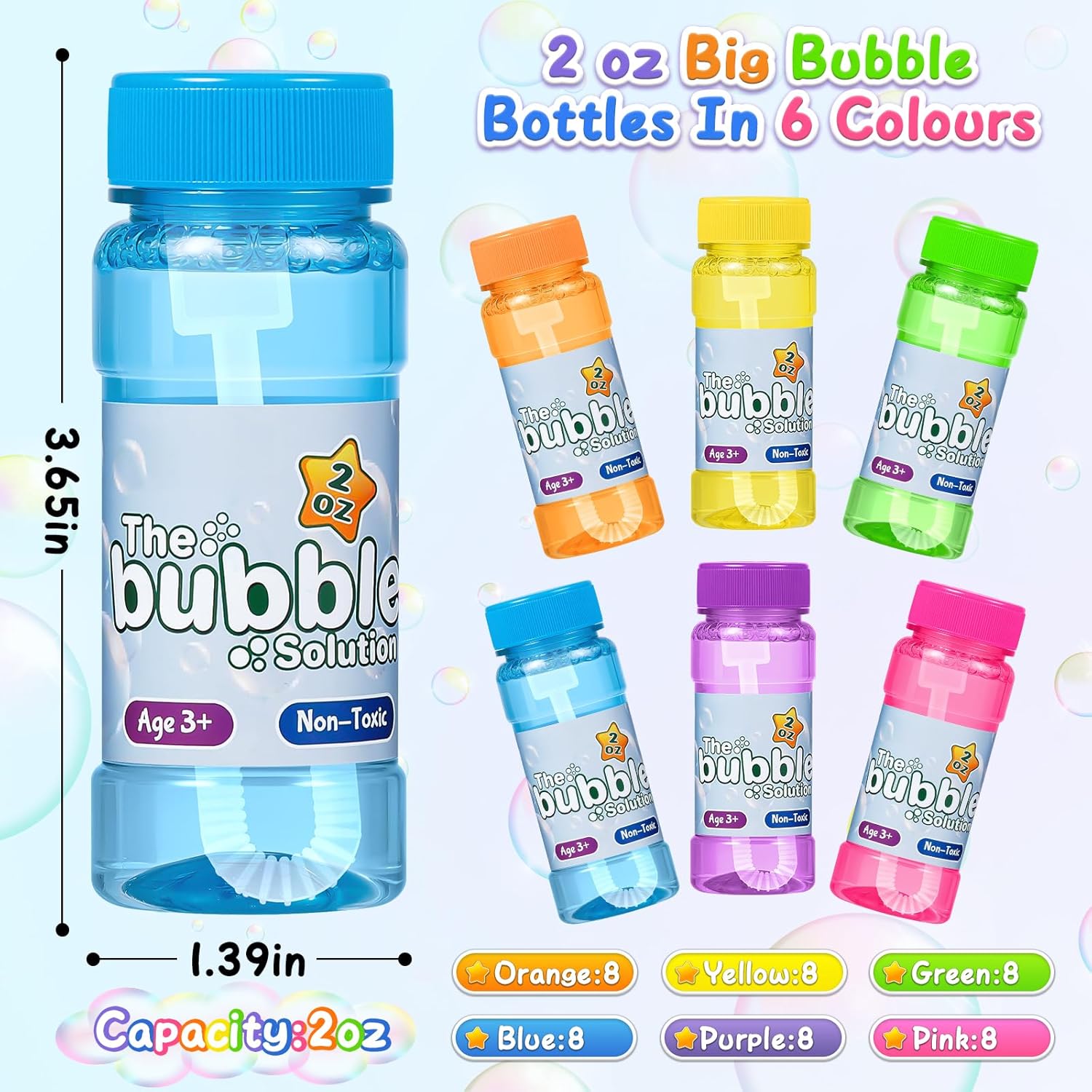 48 Pack Bubble Bottles with Wand in 6 Colors, Bulk Party Favors for Kids, Birthday, Christmas, New Year, Valentine, Carnival, School Classroom Prizes for Boys & Girls, Ideal Goodies Bags Stuffers