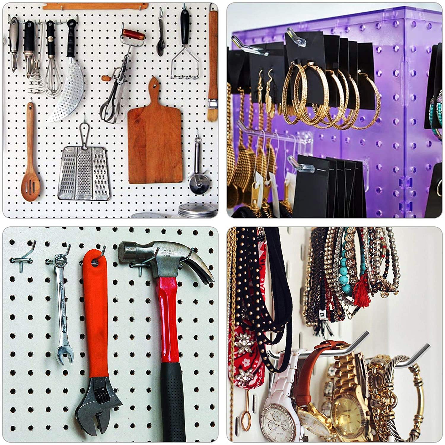 50 Pezzi Ganci per Pannello Forato, 25mm Ganci per Pegboard in Metallo per Scaffali di Supermercati,Negozi di Ferramenta,Spazi attrezzi,lunghezza 10cm/5 cm