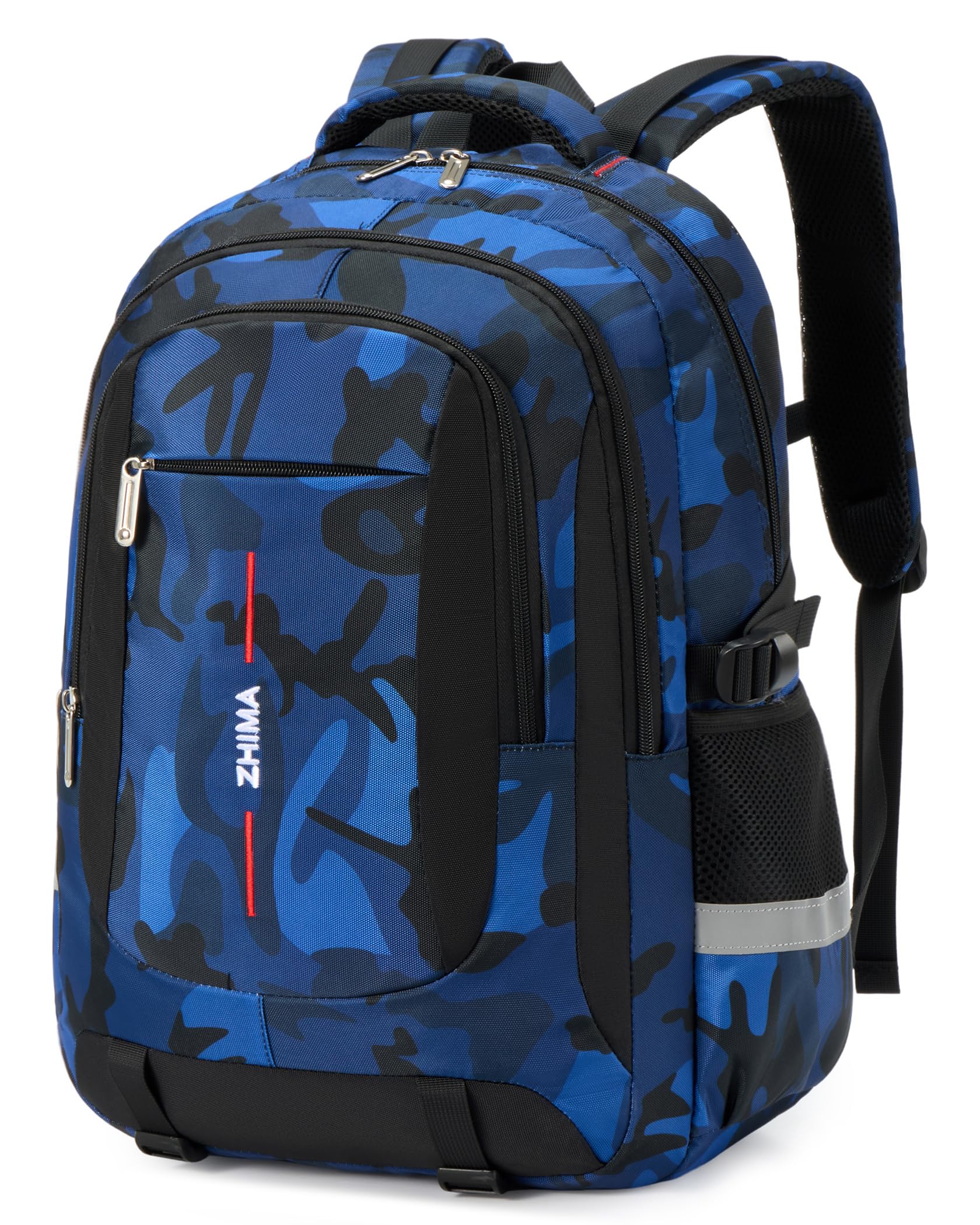 Tanou Zaino Scuola per Ragazzi, Zaino Media Ragazzo Traspirante | 28L Grande Capacità, Zaini Casual Mimetico en Nylon Impermeabile Buono per La Scuola e i Viaggi, Blu