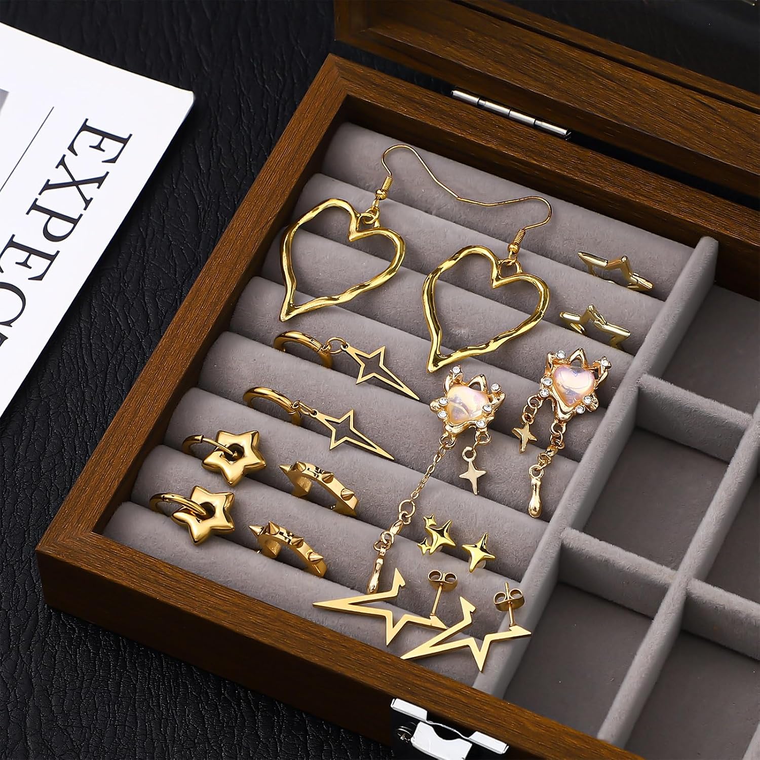 Quelay 8 Pairs Dangle Hoop Earrings for Men Women Punk Y2k Goth Gothic Tassel Chain Drop Star Moon Stud Huggie Earrings Gift
