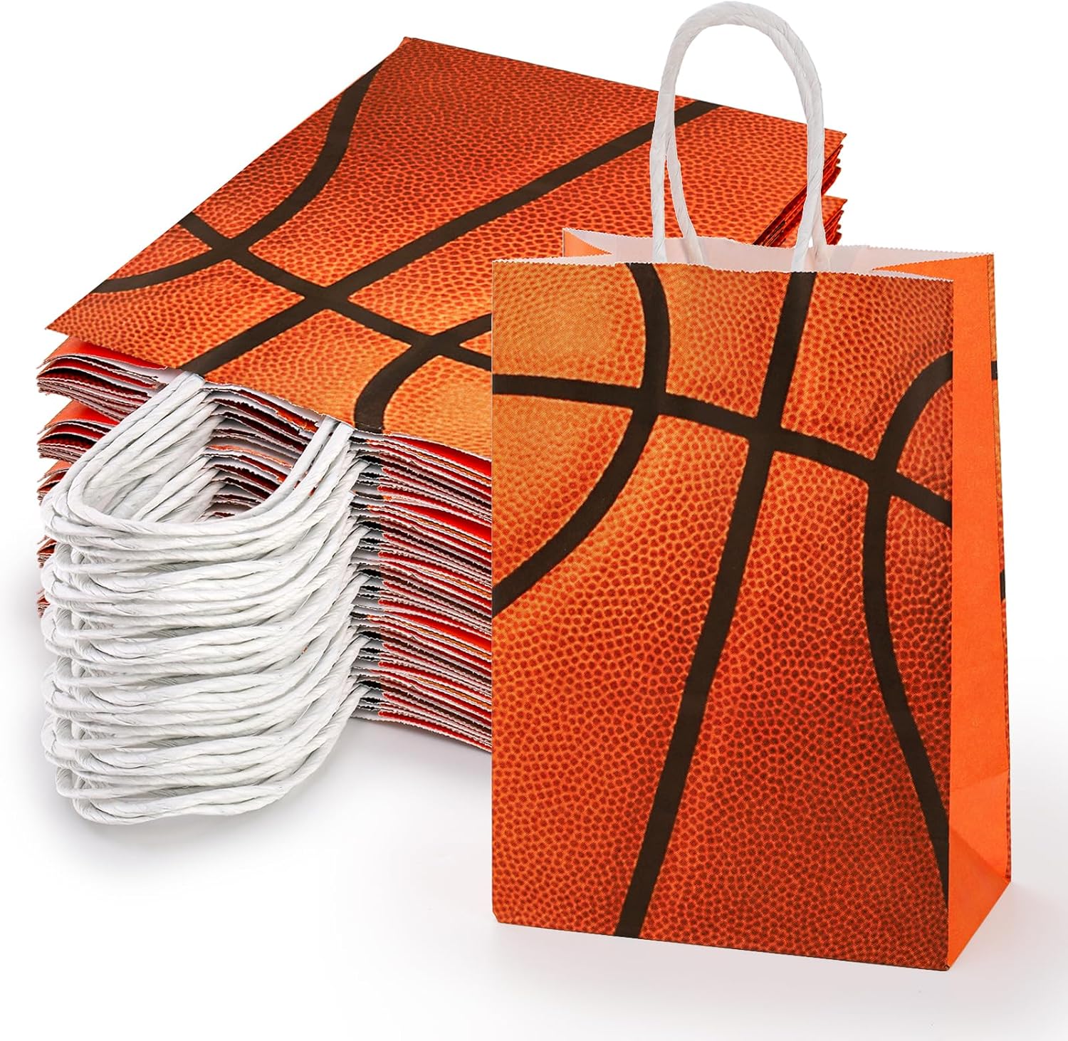 Jucoan 50 Pack Basketball Goodie Bags, Kraft Paper Basketball Party Favor Gift Bag with Handles for Kids Birthday Party Supplies, Sports Team Gifts, Tournament Gifts - Image 2