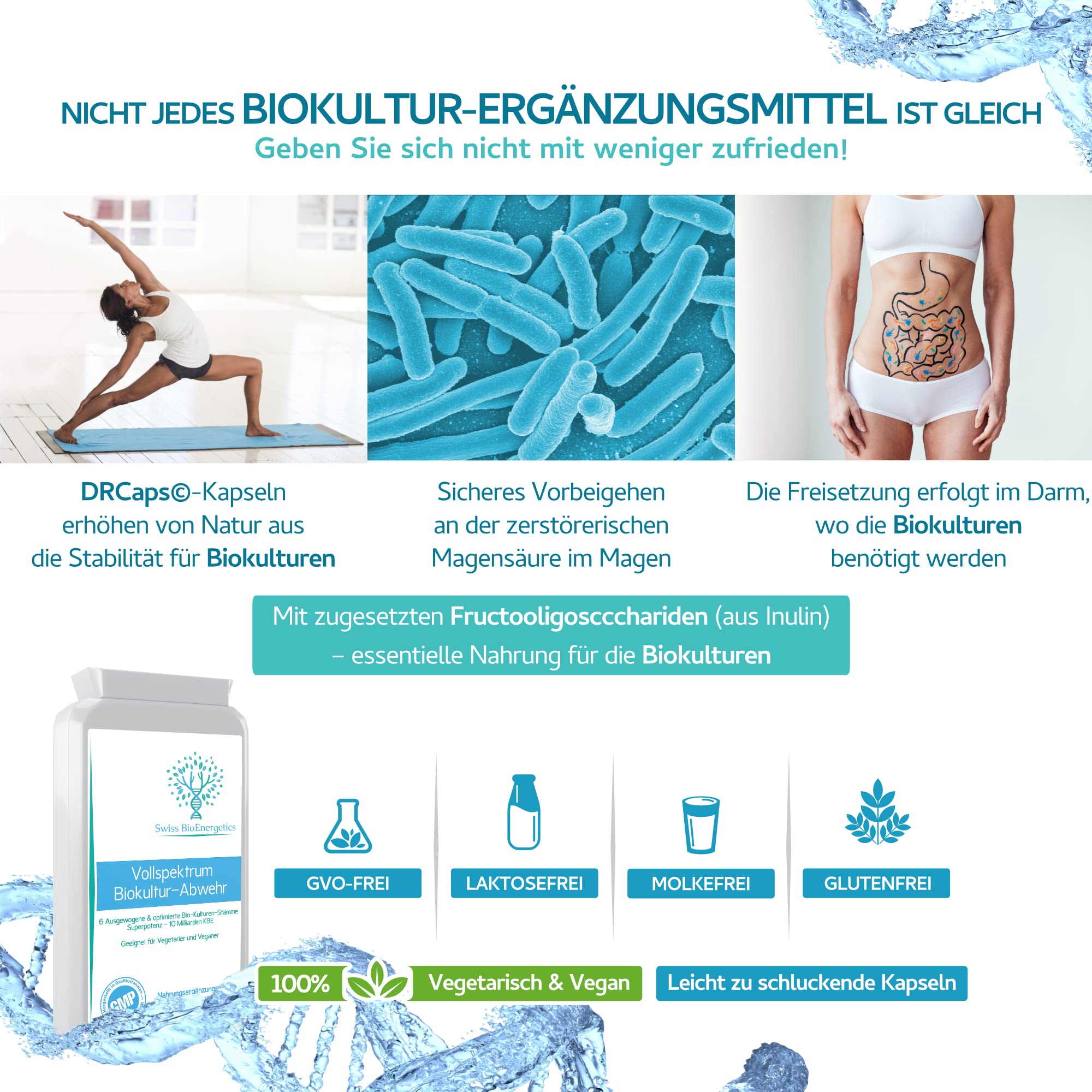 Full Spectrum Bio-Culture Defense – 120 Kapseln – hochwirksame 10 Milliarden lebende CFU Multi-Strain-Biokulturen + FOS-Formel – neueste DRCaps©-Verkapselung zum Schutz vor Magensäure