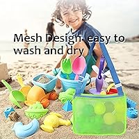 Vista 5 de UTTPLL Bolsa de playa de malla colorida ajustable para niños, bolsa de red de secado rápido para conchas marinas que recolecta arena juguete