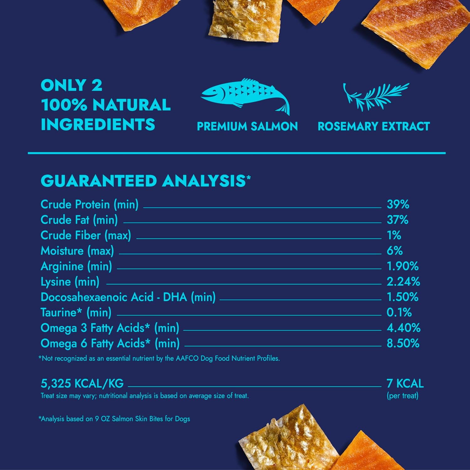 Finfare Freeze Dried Salmon Skin Treats for Dogs, Protein & Omega-3s, Grain Free Salmon Dog Training Treats, Crafted in USA, Bites - 9oz