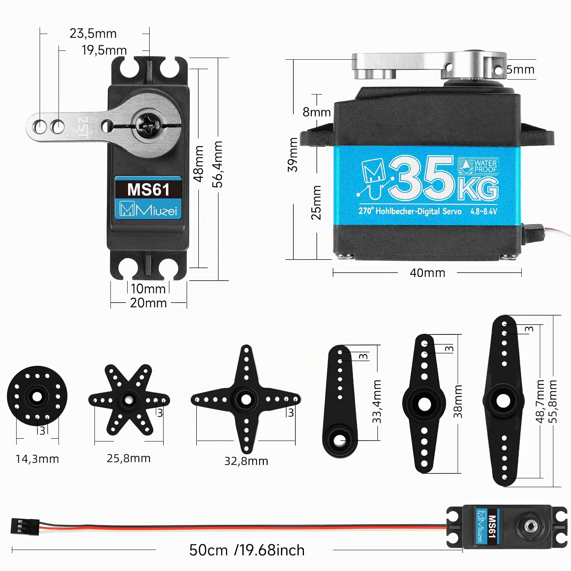 Miuzei 35kg RC Servo 270° Wasserdicht Metallgetriebe Digital Lenkservo