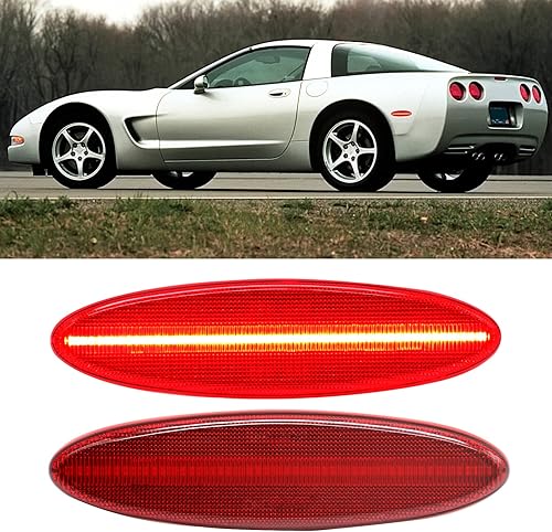 Luz de marcador lateral LED completa compatible con Corvette C5 1997-2004, carcasa roja LED roja parachoques trasero guardabarros repuesto OE #