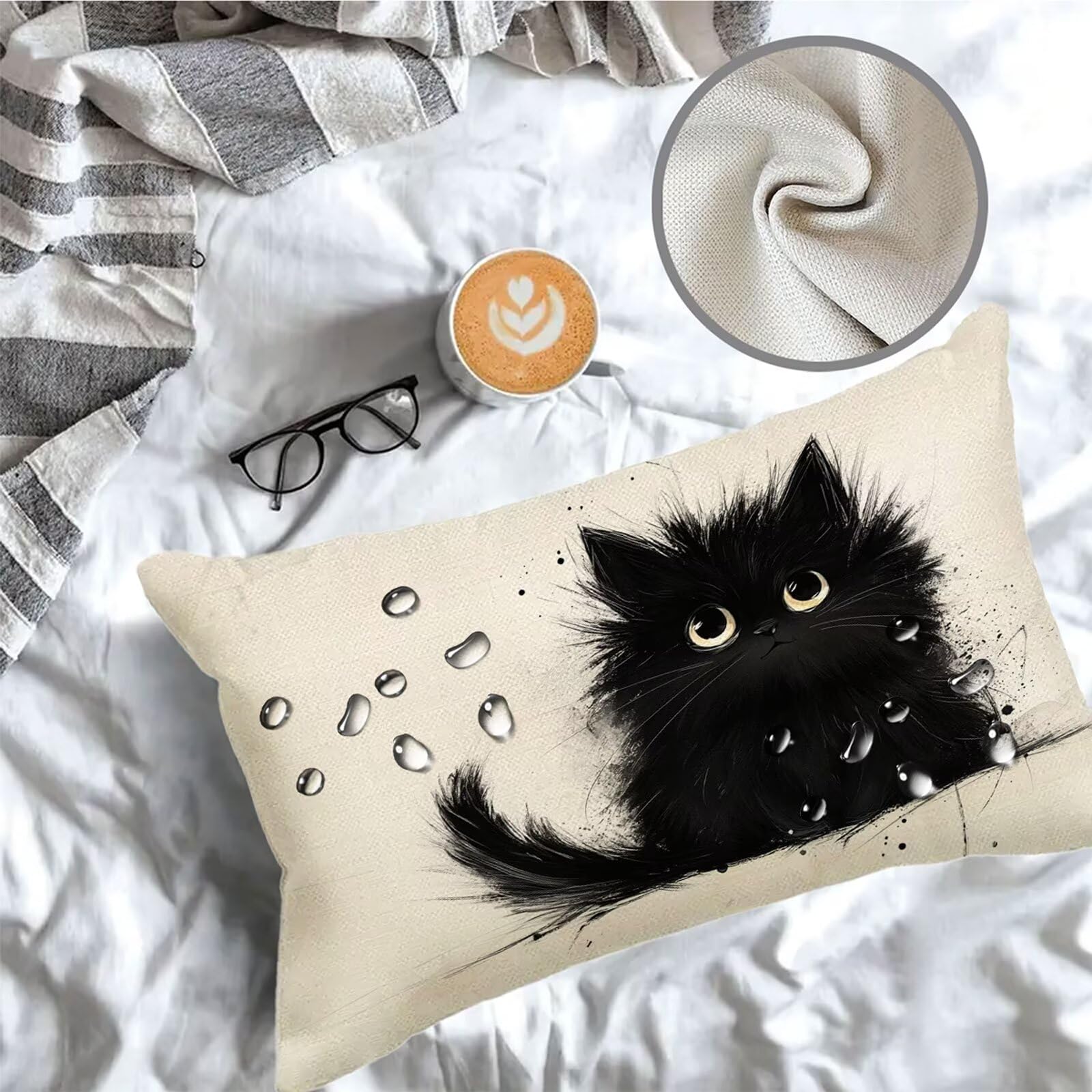 2er Set Katze Outdoor Kissen Schwarz Kissenbezug 80x100 cm Groß wasserdichte Leinen Dekokissen mit Unsichtbarer Reißverschluss, Wohndeko für Garten, Balkon, Outdoor/Indoor Sofa, Bank, Bett 1B-620
