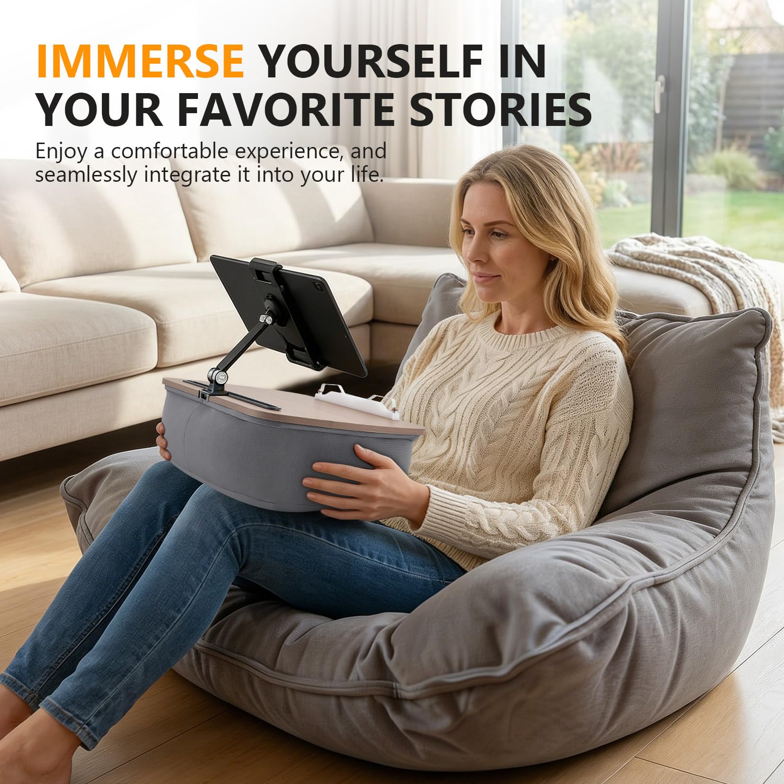 Leggio e supporto per lettura, a mani libere su divano, letto e scrivania, per libri, e-reader, tablet e laptop, come regalo per gli amanti dei libri (grigio)