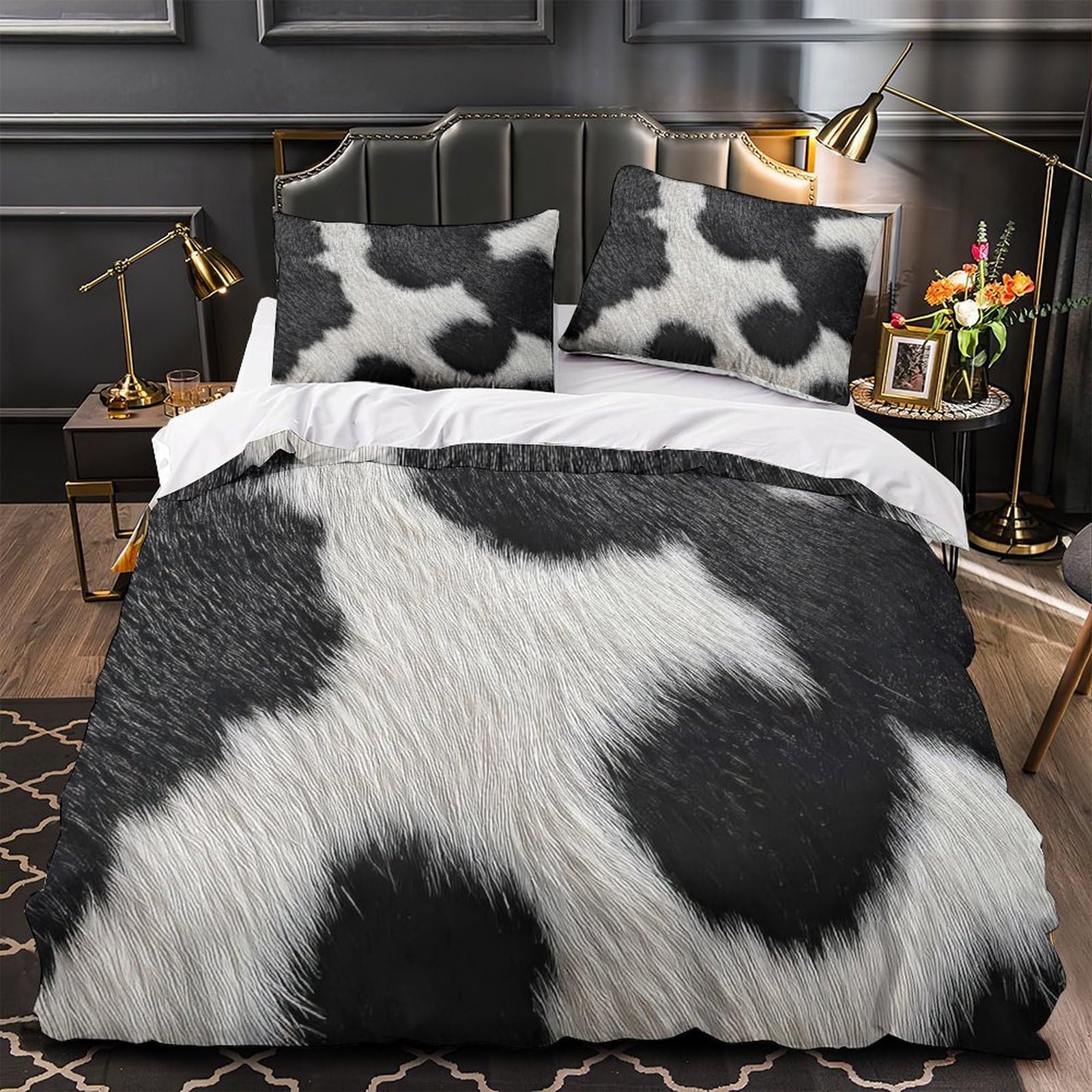 Parure de lit microfibre résistante effet peau de vache avec impression 3D haute définition