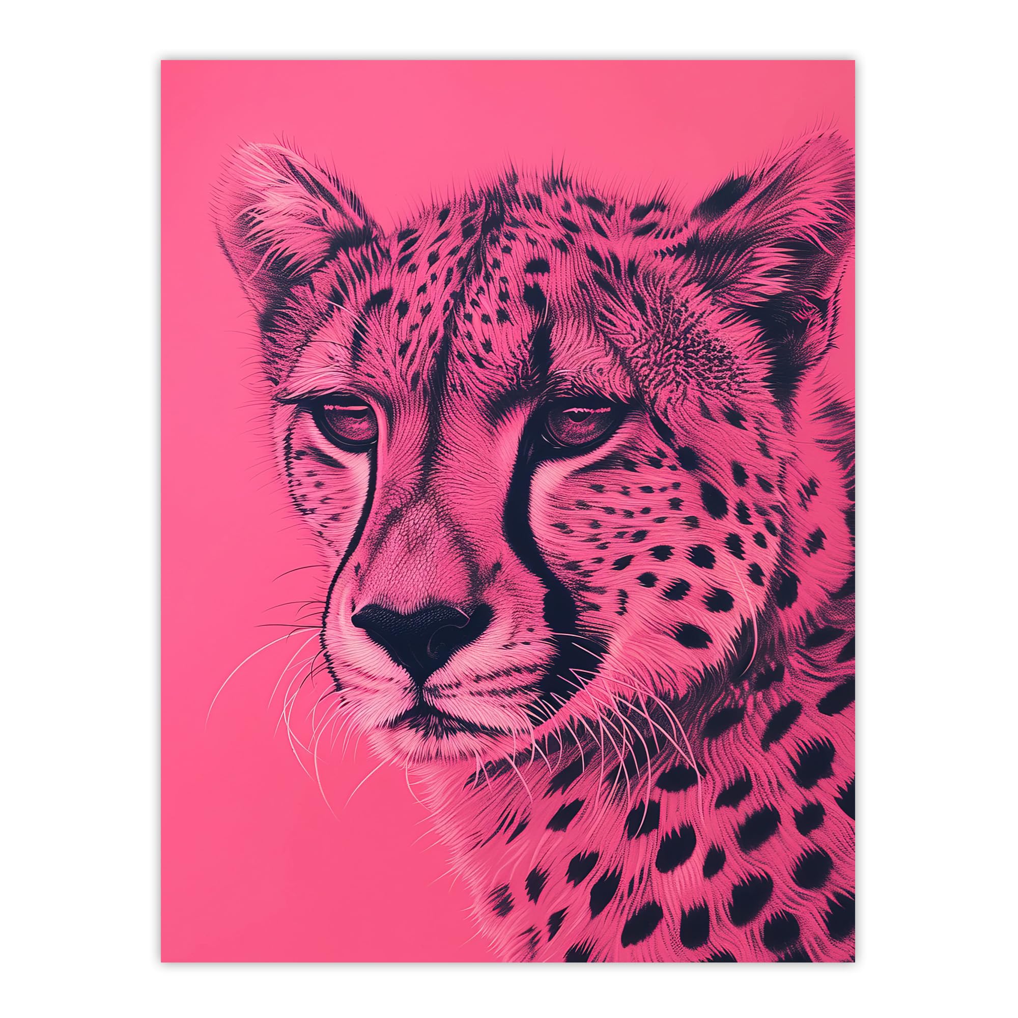 Artery8 Cheetah Hot Pink Pencil Art Animal Portrait Living Room Large Wall Art Poster Print Thick Paper 18X24 Inch