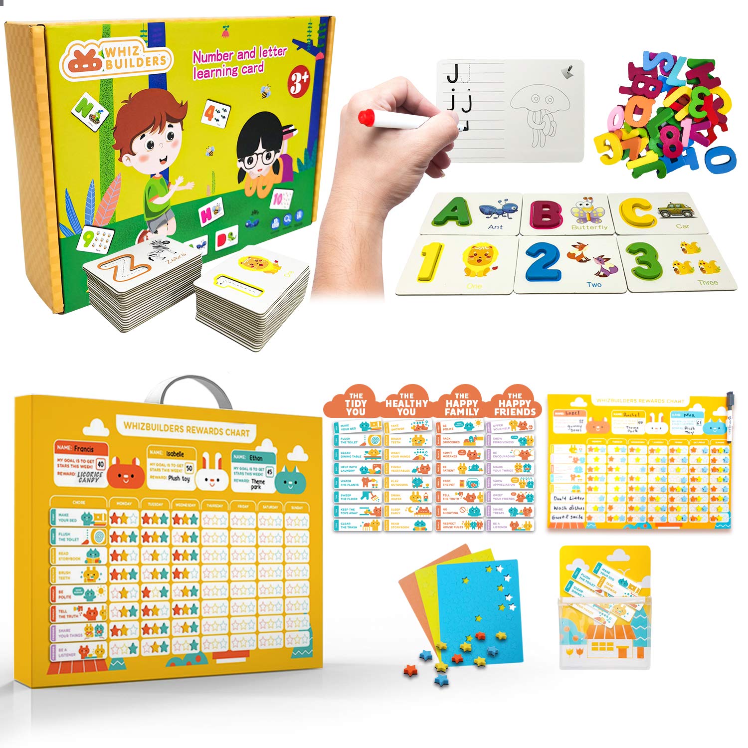 Buy Alphabet and Number Flash Cards Games with Wooden Tile & Behavior