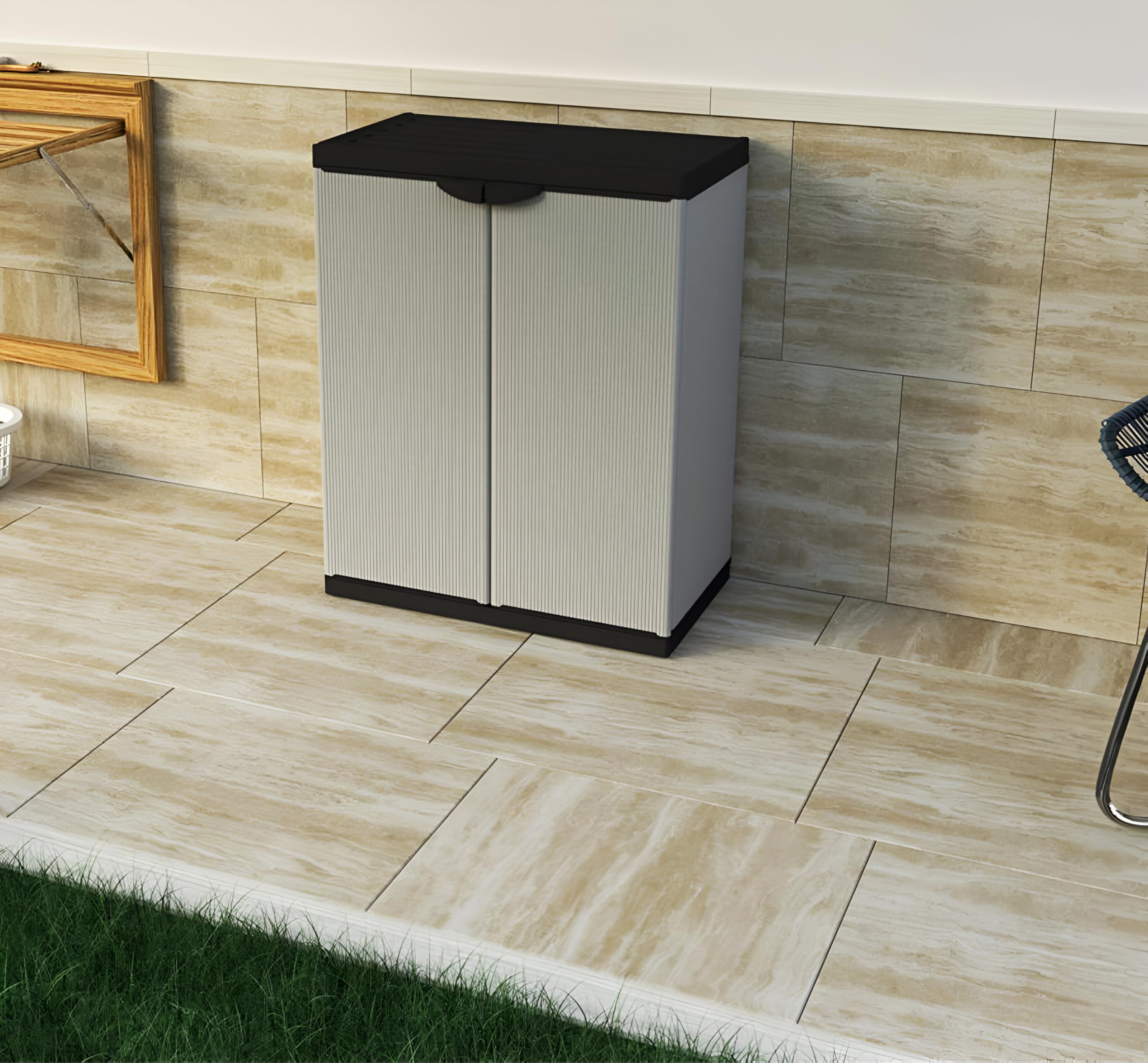 BuyStar Armadio Basso 2 Ante da Esterno 68x40x85h cm Ripiano Interno Maniglie Sistema a Incastro Senza Viti Idrorepellente