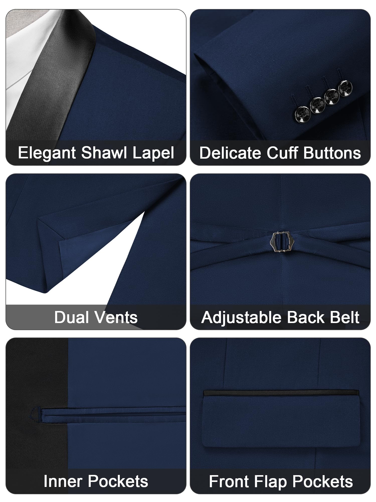 Traje para Hombre Negocio de 3 Piezas Ajustada Trajes Slim Fit Elegantes Boda Blazer Chalecos Pantalones