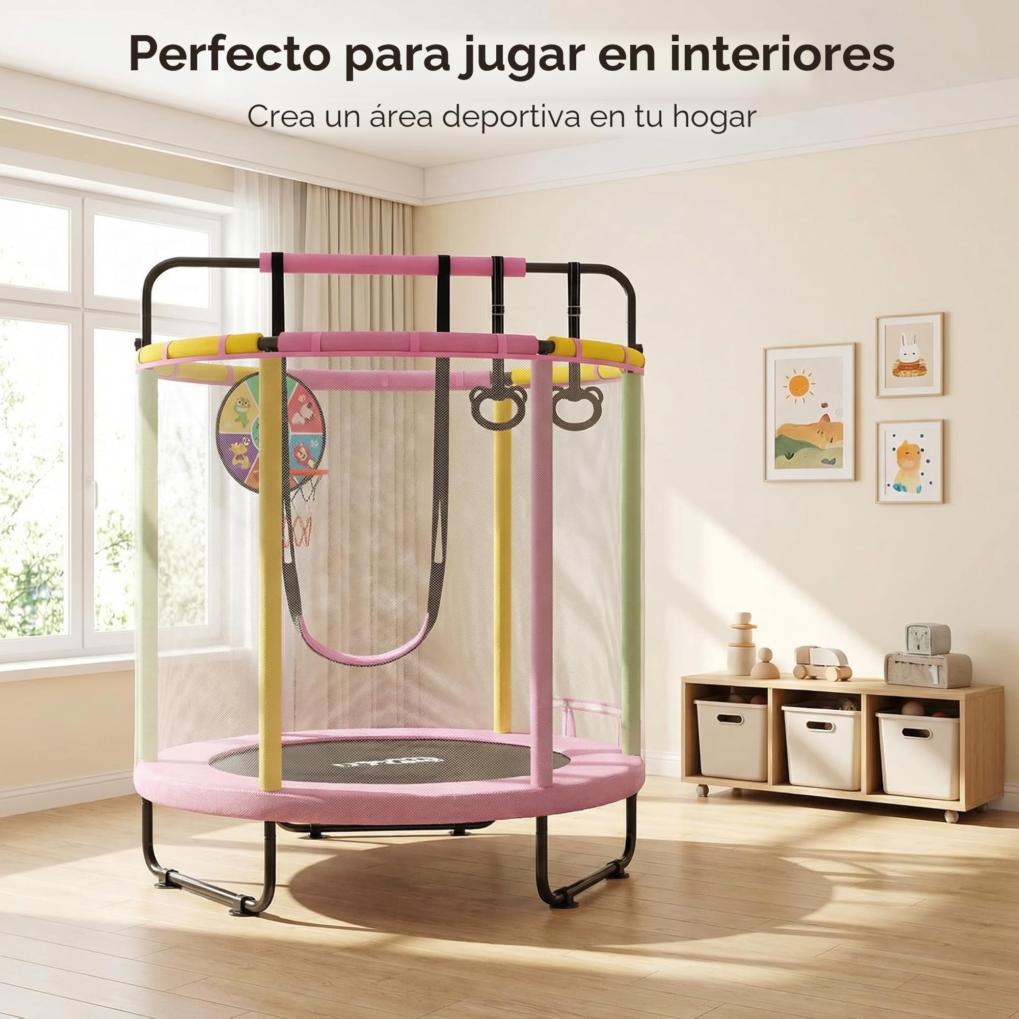 Trampolín para niños, trampolín ajustable para bebés con aro de baloncesto, trampolín para interiores y exteriores, adecuado para regalos de cumpleaños
