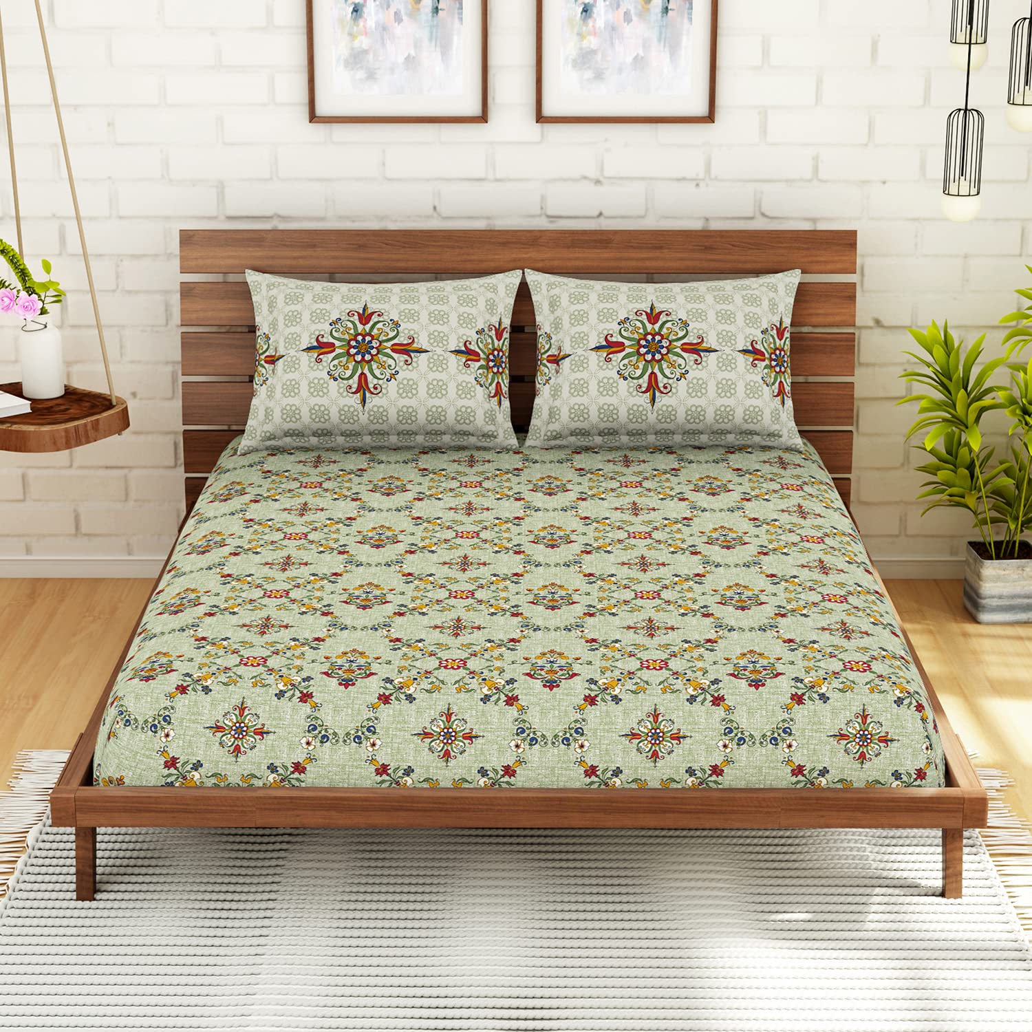 Spaces Atrium Plus 100% Cotton Double Bedsheet | Soft Feel Skin Safe Breathable | 210 TC Light Grey Bed Sheet with 2 Pillow Covers | Size: 224 Cm X 274 Cm/43 Cm X 68 Cm-image-36