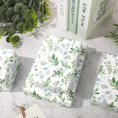 Miniatura 3 de AnyDesign 100 hojas de papel de seda verde acuarela hojas verdes papel de regalo de primavera para cumpleaños, boda, manualidades, embalaje de