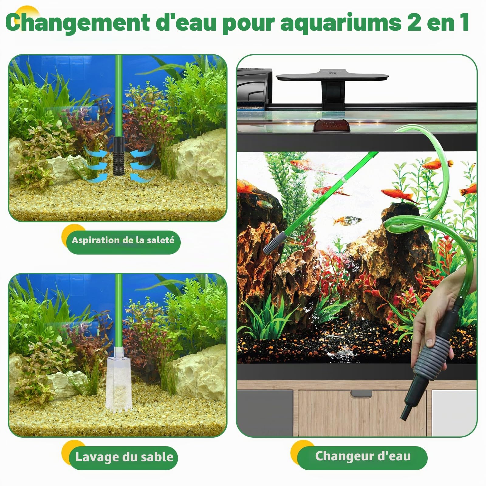 LPZMPZ Aspirateur Aquarium, Siphon Aquarium, Pompe Nettoyage Aquarium, Kit de Nettoyage pour Gravier d'aquarium avec Siphon pour Changement d'eau d'aquarium, Nettoyage de Gravier et de Sable