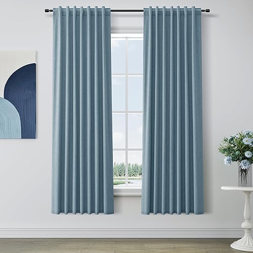 Miniatura 15 de Cortinas Blackout de 84 pulgadas de largo, juego de 2 paneles de lino natural para dormitorio, oscurecimiento de habitación, cortinas con