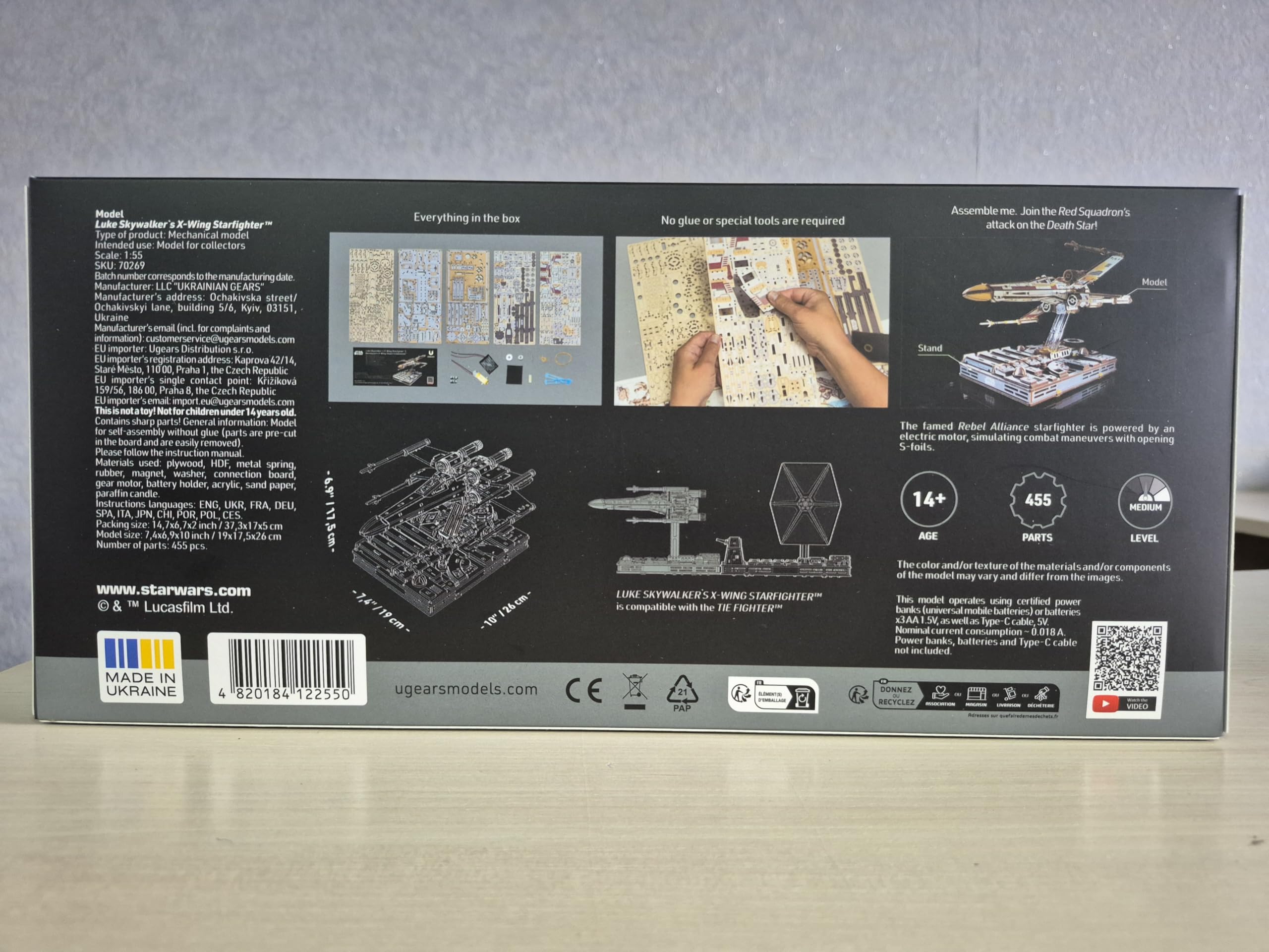 UGEARS Star Wars ™ X-Wing Starfighter von Luke Skywalker ™ – 3D Puzzle Holz Modellbausatz Erwachsene, Holzpuzzle Erwachsene 3D, Holz Modellbau Baukasten, Star Wars Geschenk 3D Puzzle Weihnachten