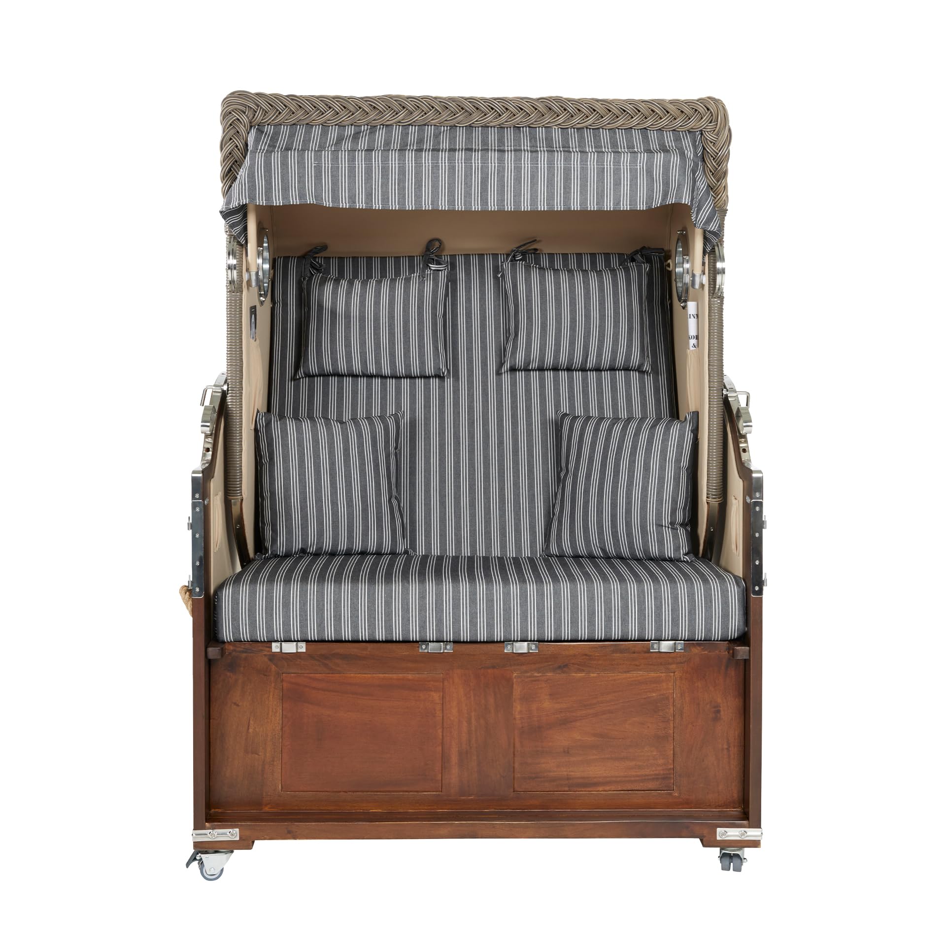 Premium Strandkorb Atlantik in Anthrazit | Vollieger aus Mahagoni | Luxus 2,5 Sitzer mit Bullauge | Garten Terrasse etc. | inkl. Schutzhülle
