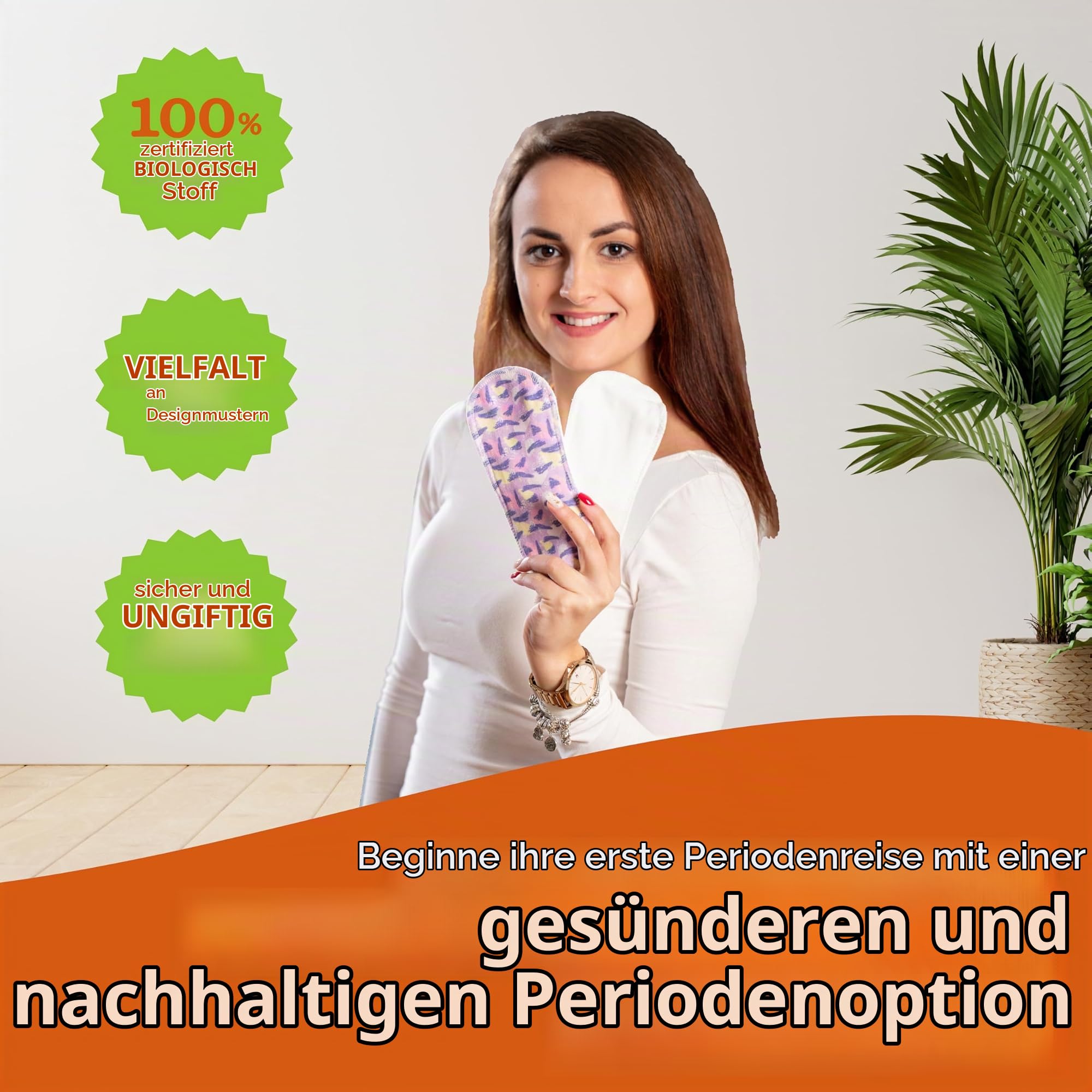 Natissy Bio-Baumwolle Stoffbinden für Teenager, Rutschfest, Waschbar, Atmungsaktiv, Hautfreundlich, Hochtemperaturgeeignet und Wiederverwendbar, Sicher für die Erste Periode - 6er-Set S+M