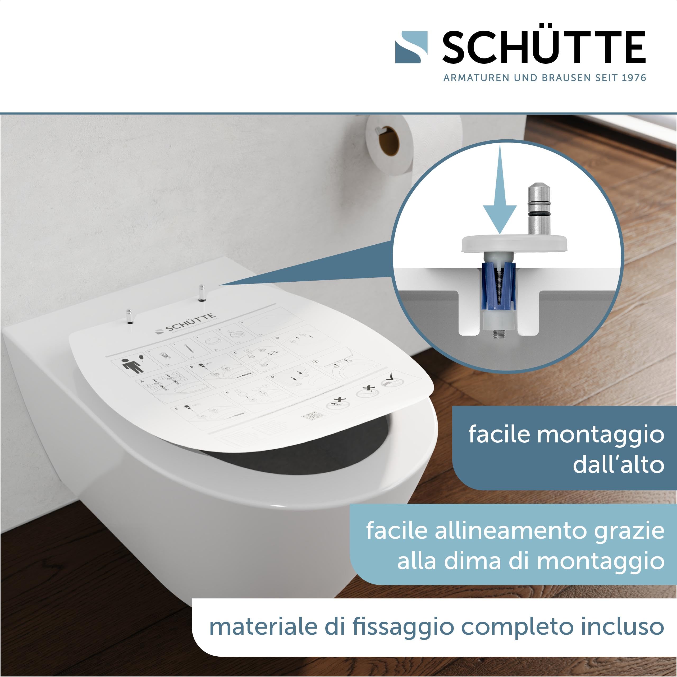 Sedile WC a forma di D con abbassamento automatico, certificato TÜV, coperchio rimovibile in materiale infrangibile, facile da montare con stencil di montaggio, coperchio WC e occhiali portata fino a