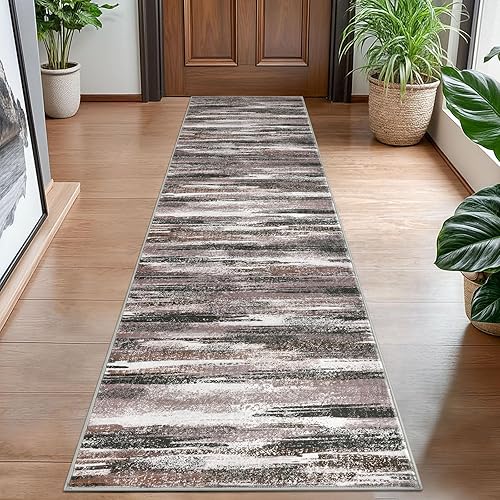 Miniatura 139 de Alfombra moderna abstracta de 2 x 6 pies, alfombra de pasillo lavable gris negro multi para cocina, antideslizante, suave, alfombra delgada de Gris