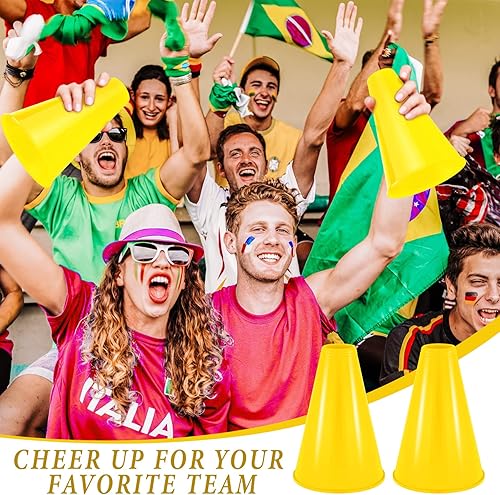 Miniatura 7 de DEEKIN 24 piezas de plástico mini megáfono amarillo animador megáfono divertido juguetes para deportes, decoración de bricolaje, juegos, suministros