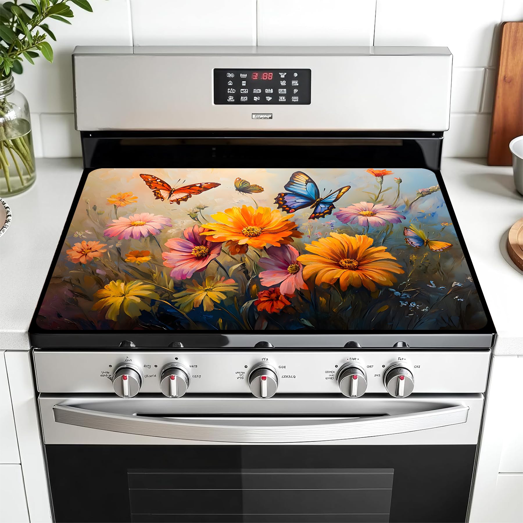 Multi-Design Stove Cover for Glass/Electric Stoves - 3-in-1 Heat-Resistant Protector Mat, Non-Slip Drying Rack 28"x20"