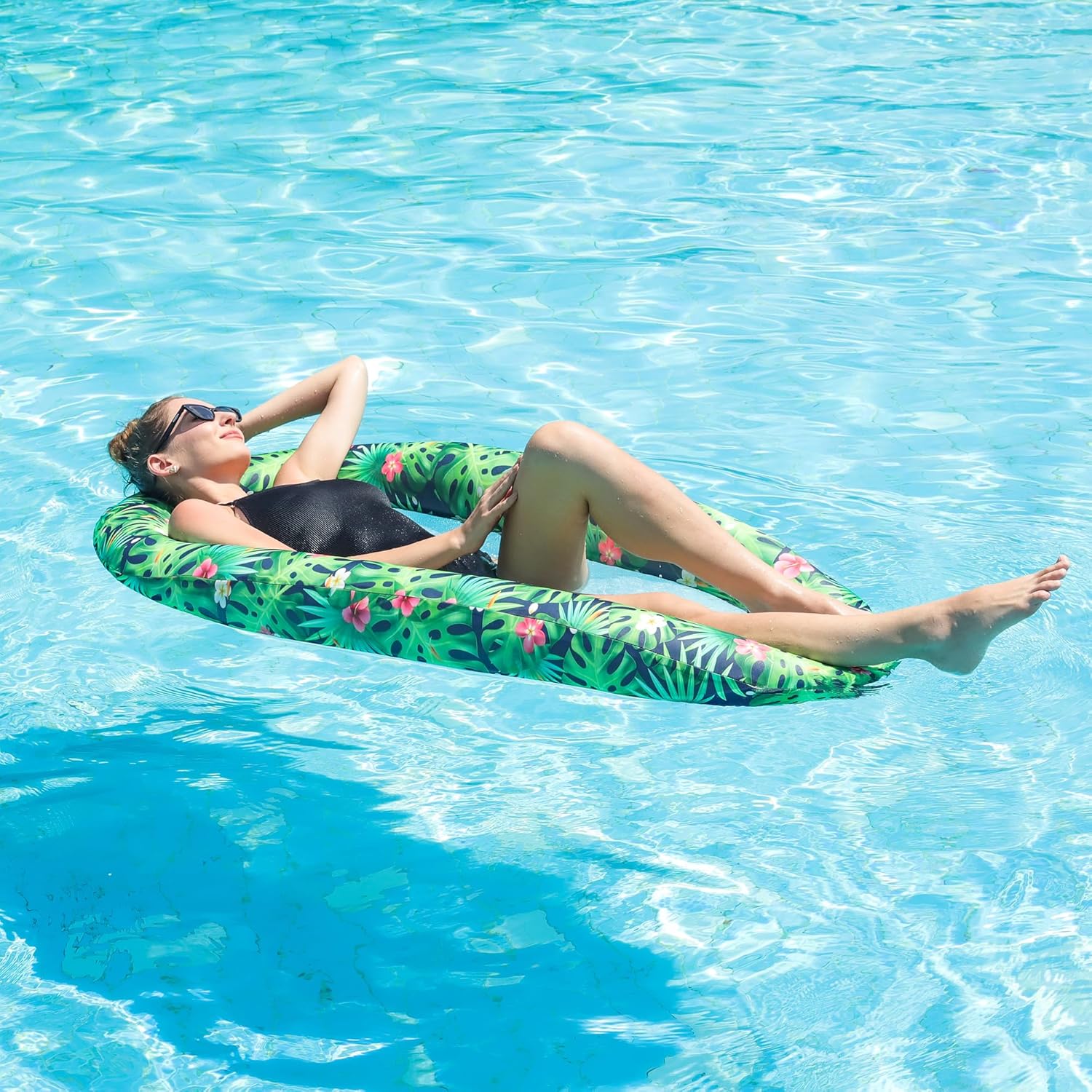 FindUWill XL Inflatable Pool Floats for Adult - Fabric Covered Pool Lounge Chairs with Cooling Mesh, 350lb Capacity, Heavy Duty Pool Float Sofa for Lake, Beach Floaties