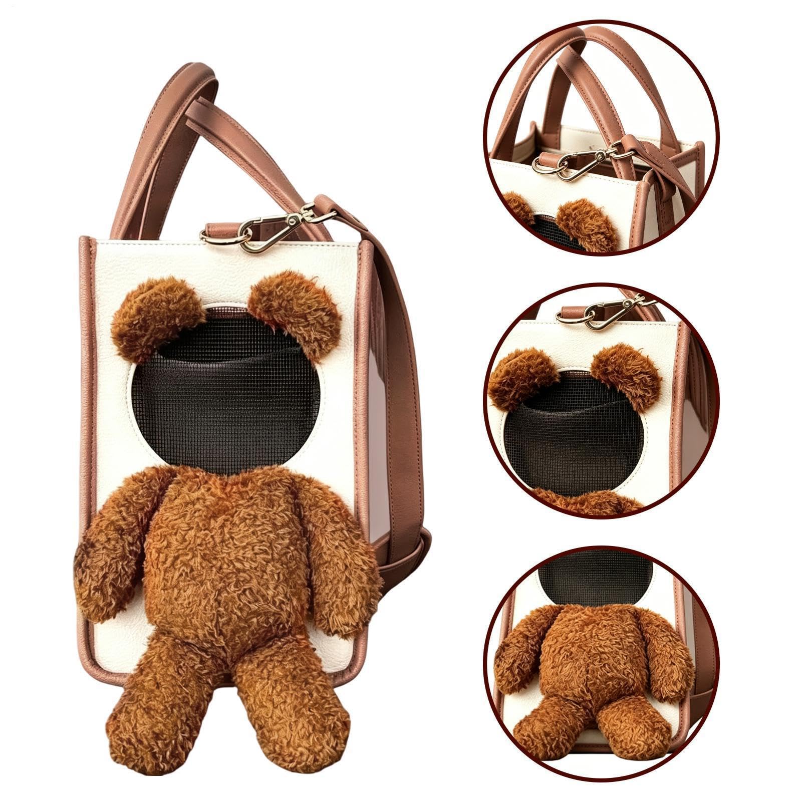 Transportín de Mascotas Bolso Tote Transpirable Oso Cabeza Fuera