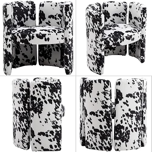 Miniatura 39 de Sillas de comedor modernas de terciopelo, bonitas sillas laterales tapizadas para sala de estar/comedor/área de recepción, estampado de vaca negra