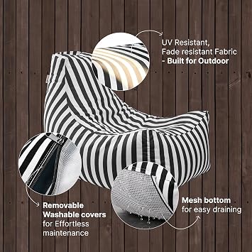 Jaxx Juniper Outdoor Bean Bag Patio Chair & Poolside Lounge, Black & White Striped