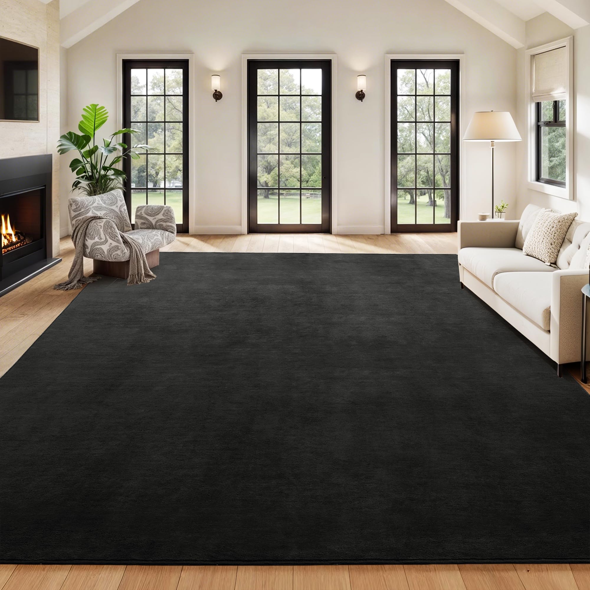 HOMBYS 12x15ft Large Area Rug for Living Room, Fluffy Soft Floor Carpet with Non-Slip Backing for Indoor Office Bedroom, Solid Home Deco Non-Shedding,