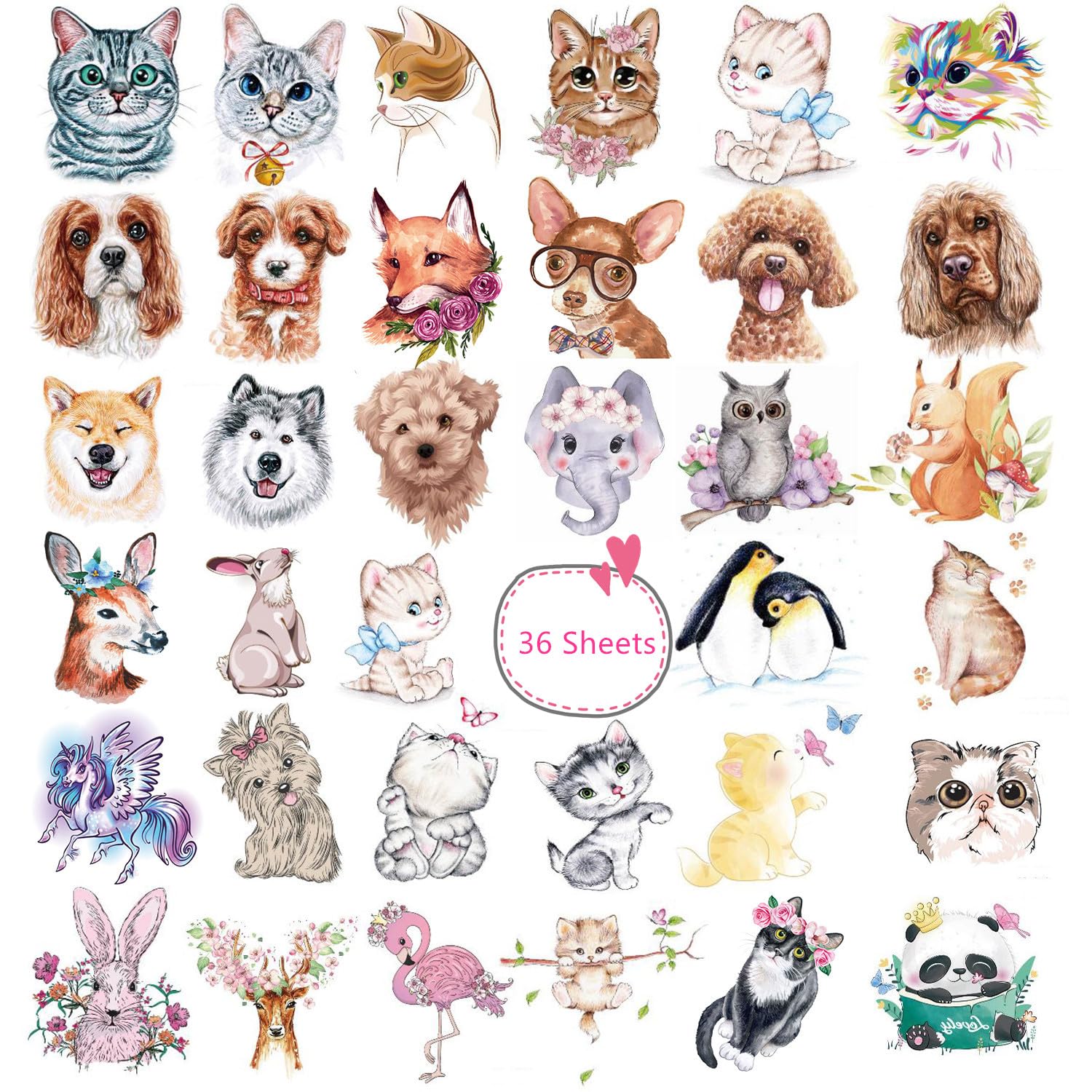 Animals Theme Temporary Tattoos for Kids - Zoo Patterned Body Art Waterproof Toddler Tattoos - Fake Tattoos for Boys Girls, 36 Sheets