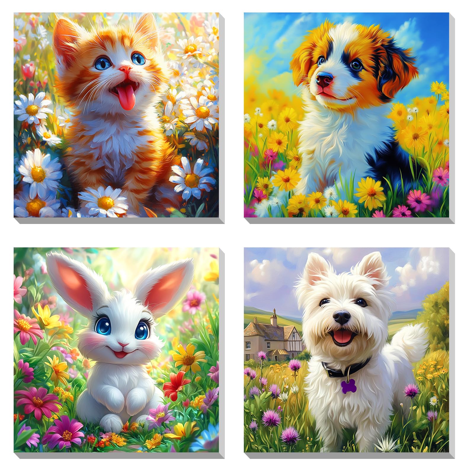 KEYIFA 4 Pack Paint by Numbers Kits for Adults Beginners, Cute Animals Paint by Numbers Framed on Canvas，DIY Craft Art Painting Kits for Children，Oil Painting Kits Home Wall Decor