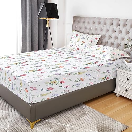 Miniatura 7 de YIYEA Sábana bajera ajustable floral con funda de almohada, sábana bajera de microfibra de doble cepillado de alta calidad, bolsillo profundo de 16